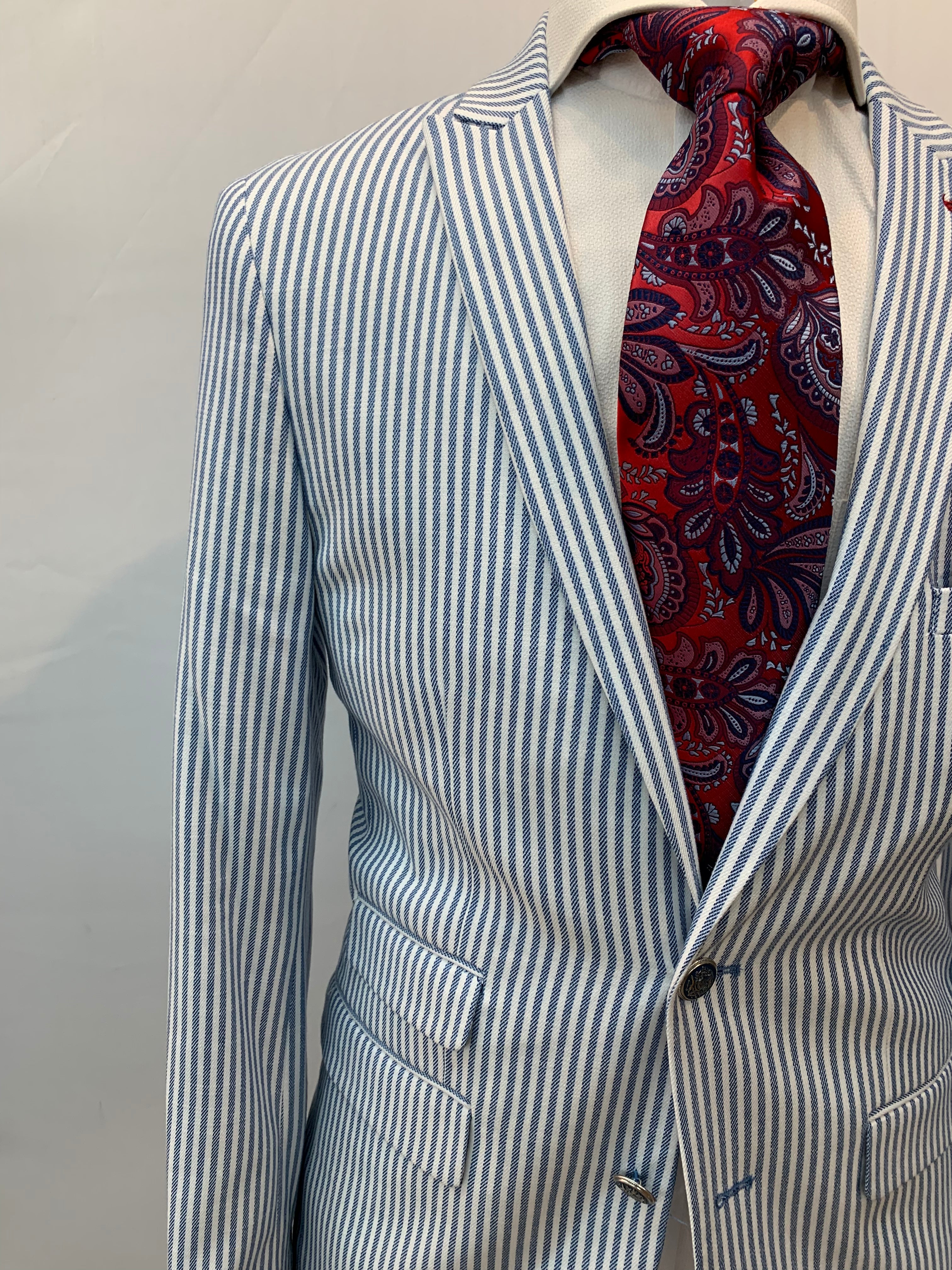 Paisley & Gray Slim Fit Blue/White Seer Sucker Suit