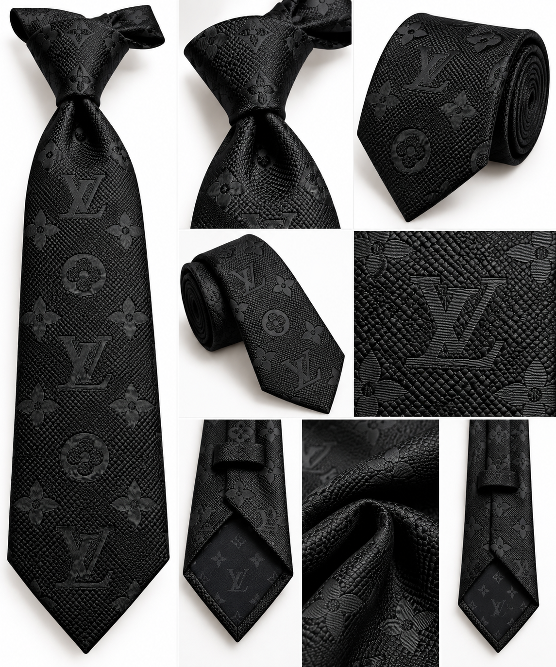 LV Solid Black Tone on Tone Tie