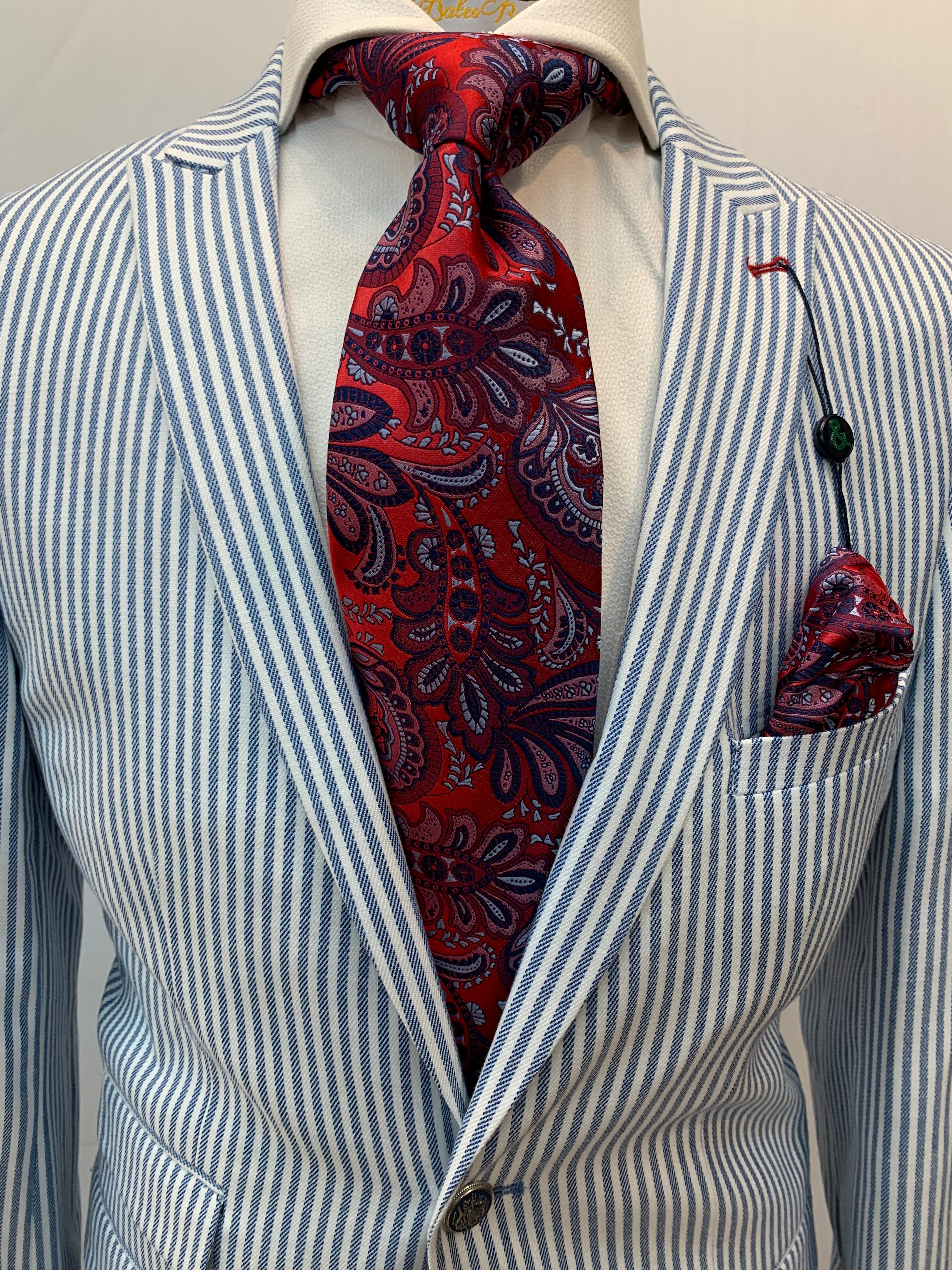 Paisley & Gray Slim Fit Blue/White Seer Sucker Suit