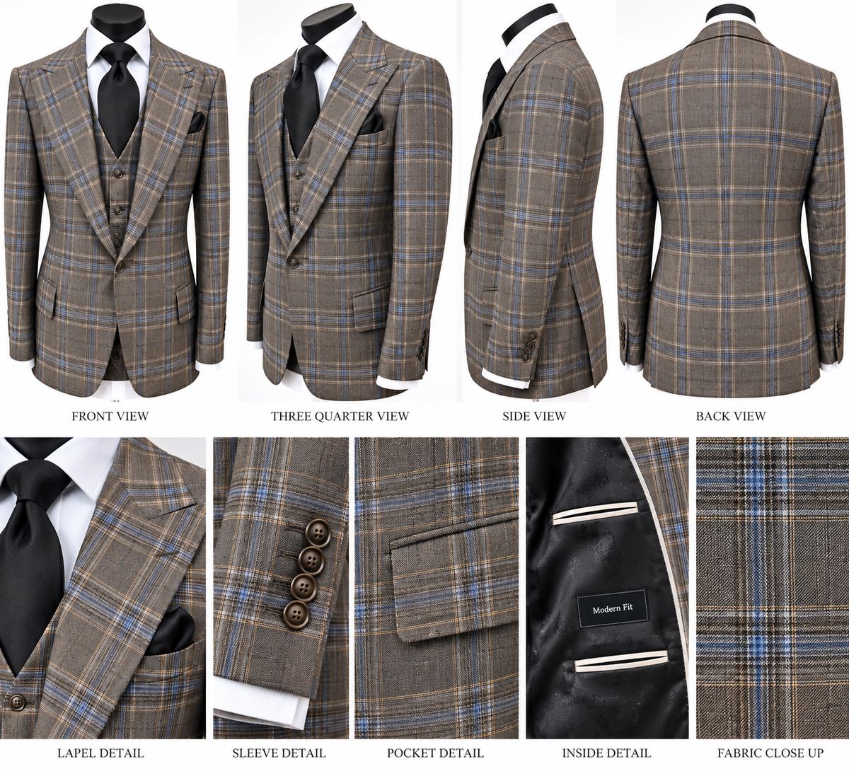 Tiglio 3pc Brown/Blue Plaid