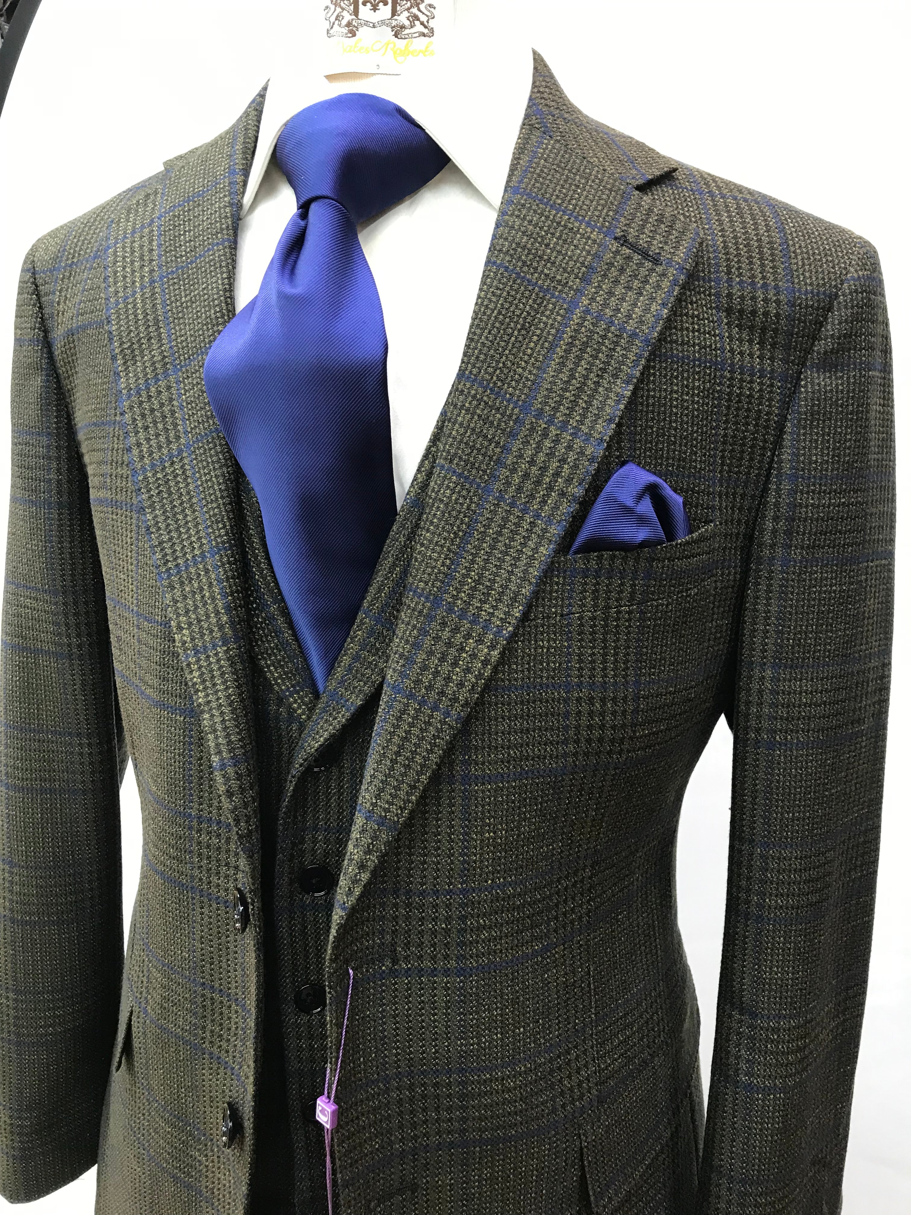 Canuti 3PC Green/Blue Plaid-Suit