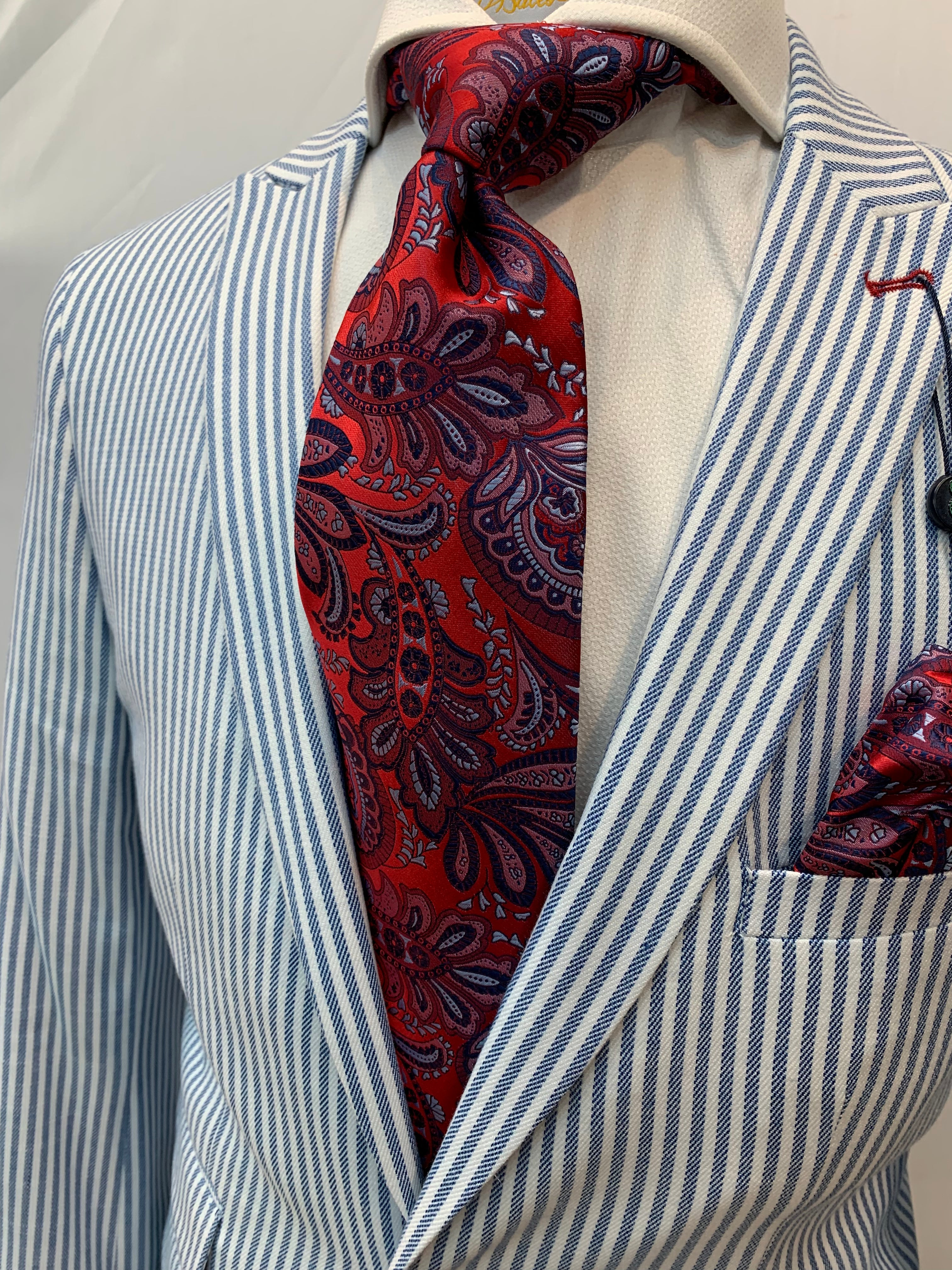 Paisley & Gray Slim Fit Blue/White Seer Sucker Suit