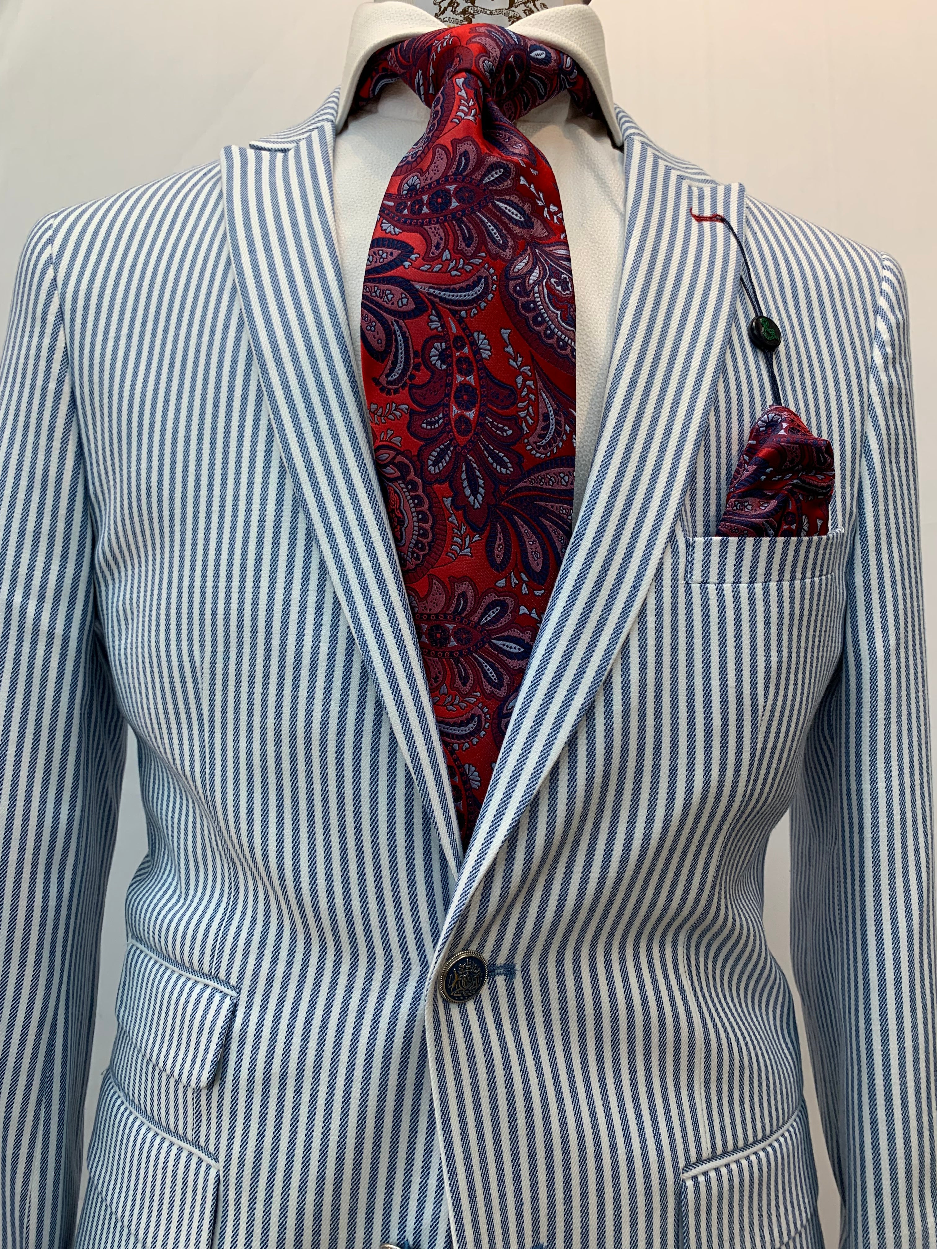 Paisley & Gray Slim Fit Blue/White Seer Sucker Suit