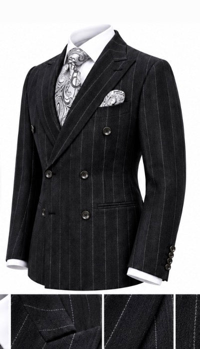 Canuti Double Breasted Charcoal Gray/Silver Pinstripe-Suit