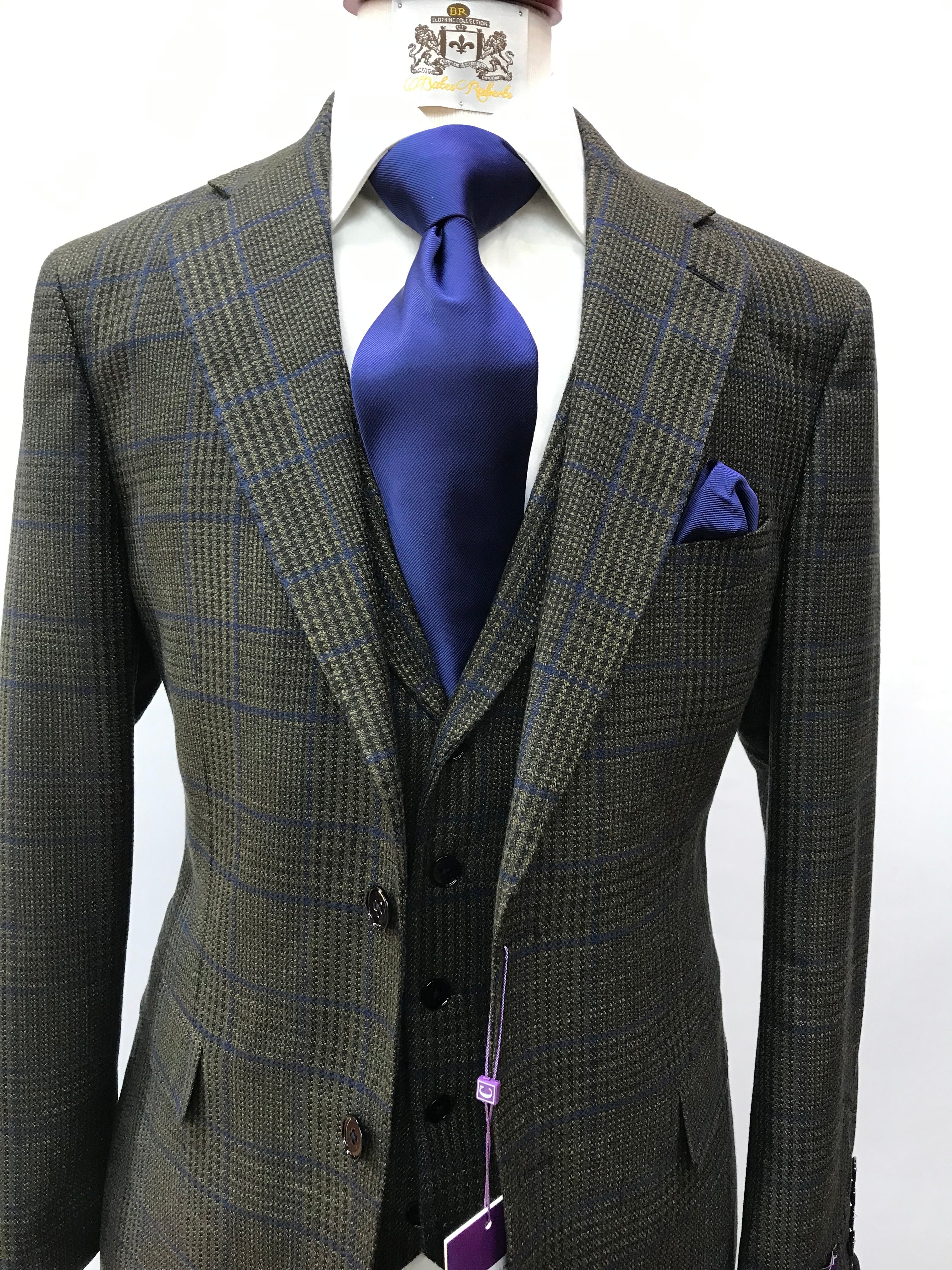 Canuti 3PC Green/Blue Plaid-Suit