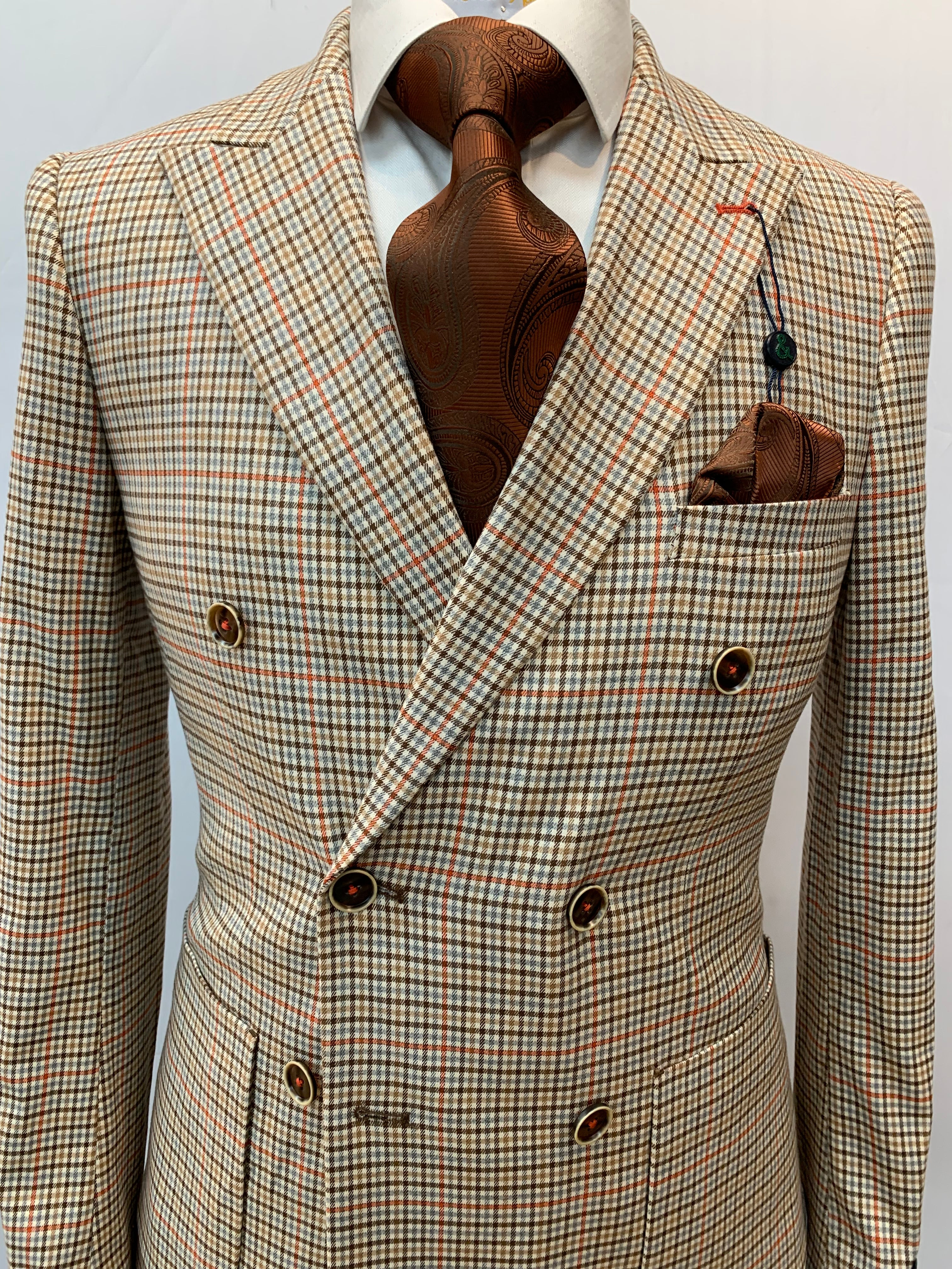 Paisley & Gray Slim Fit Brown Plaid Suit