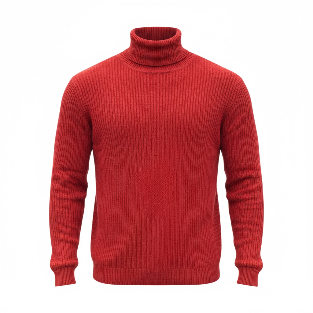 Red Fitted Ribbed Turtleneck