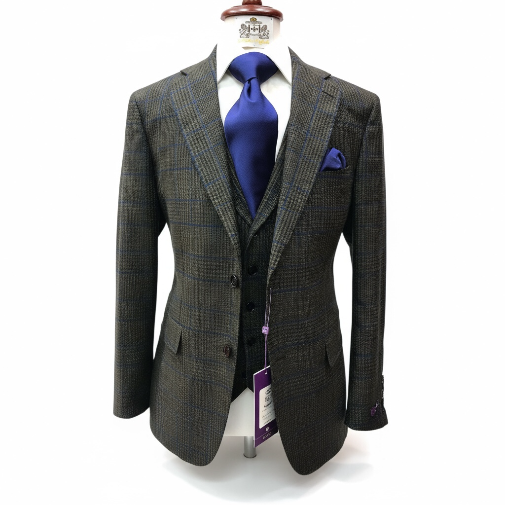Canuti 3PC Green/Blue Plaid-Suit