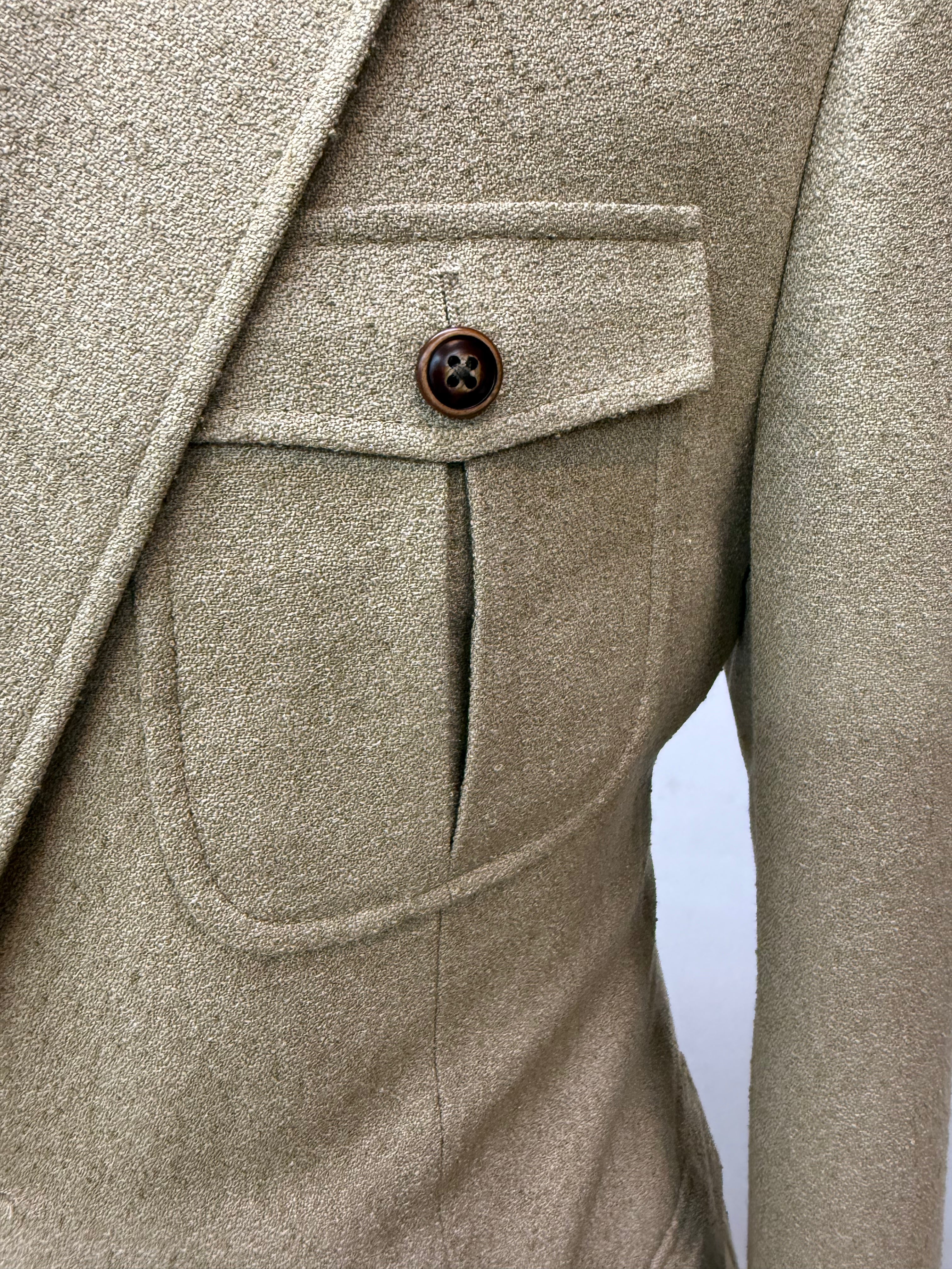 Couture Tan Coat w/Brown Linen Pant