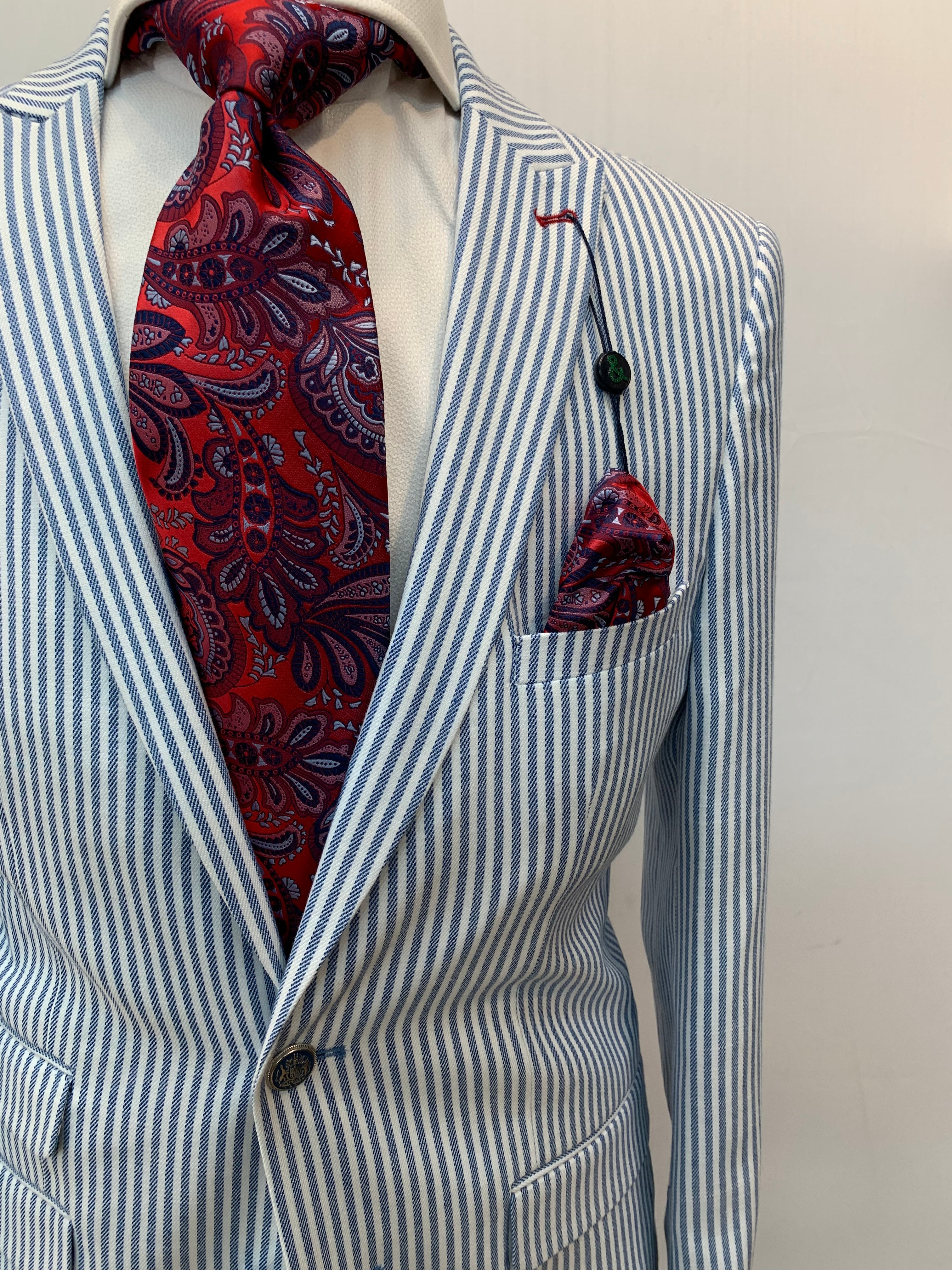 Paisley & Gray Slim Fit Blue/White Seer Sucker Suit