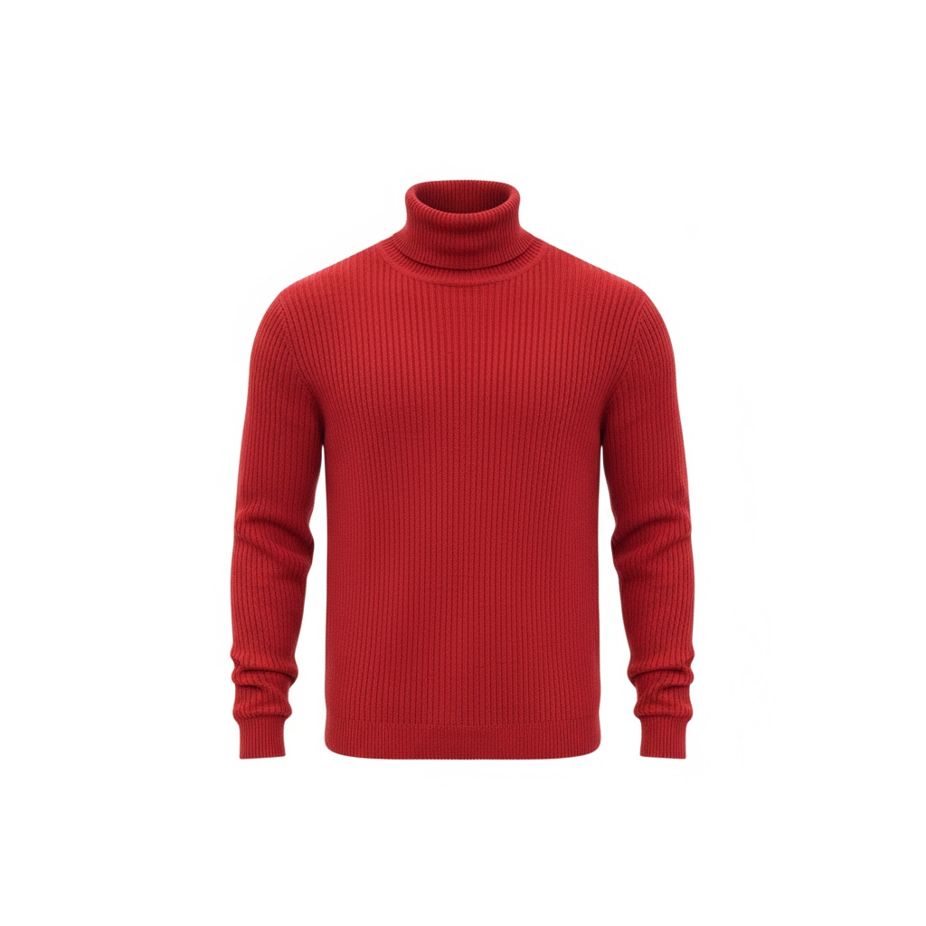 Red Fitted Ribbed Turtleneck