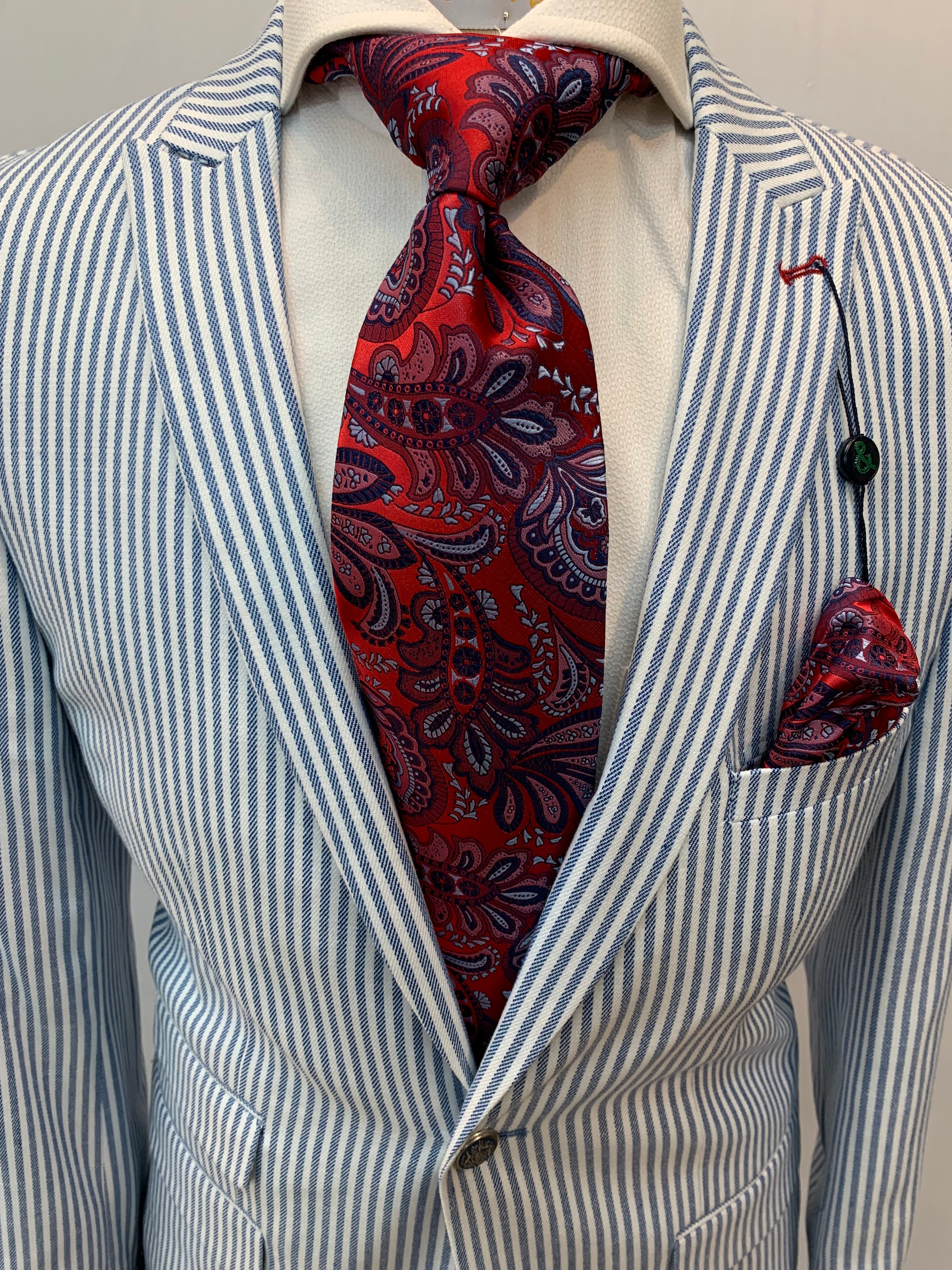 Paisley & Gray Slim Fit Blue/White Seer Sucker Suit