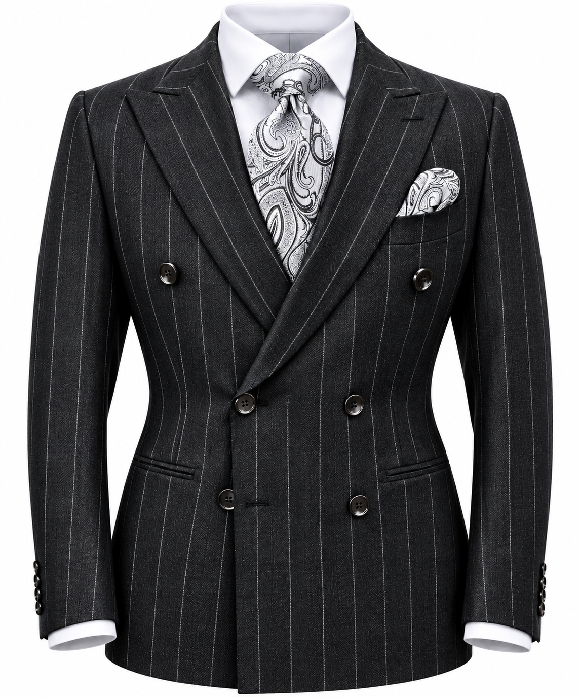 Canuti Double Breasted Charcoal Gray/Silver Pinstripe-Suit