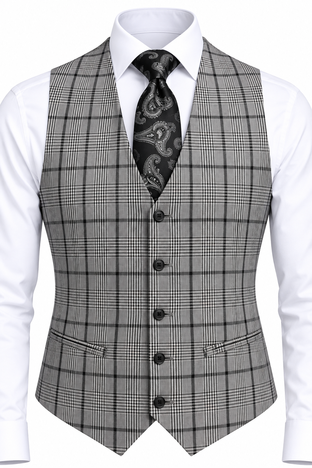 Rossi Gray & Black Windowpane 3pc Suit