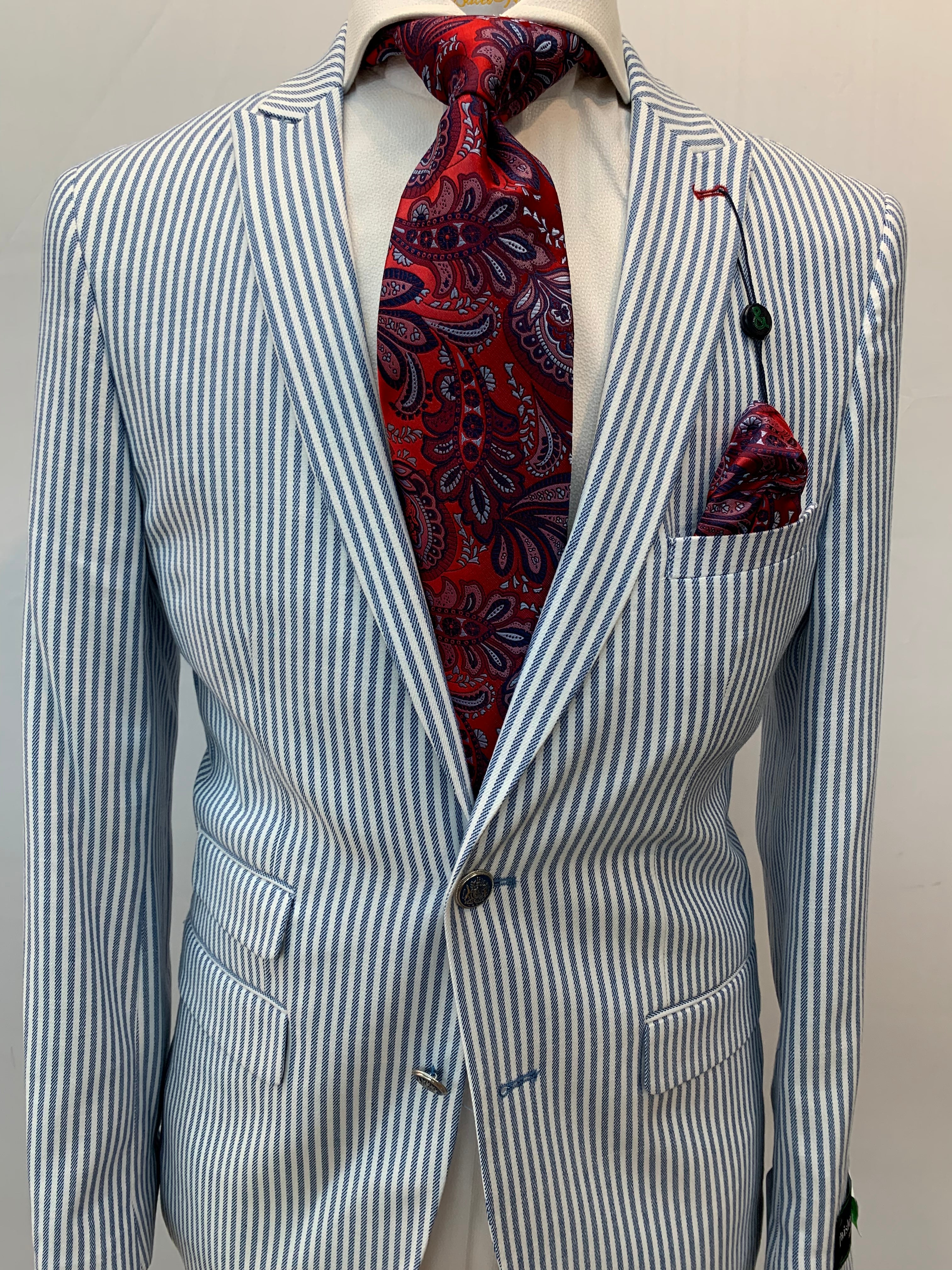 Paisley & Gray Slim Fit Blue/White Seer Sucker Suit
