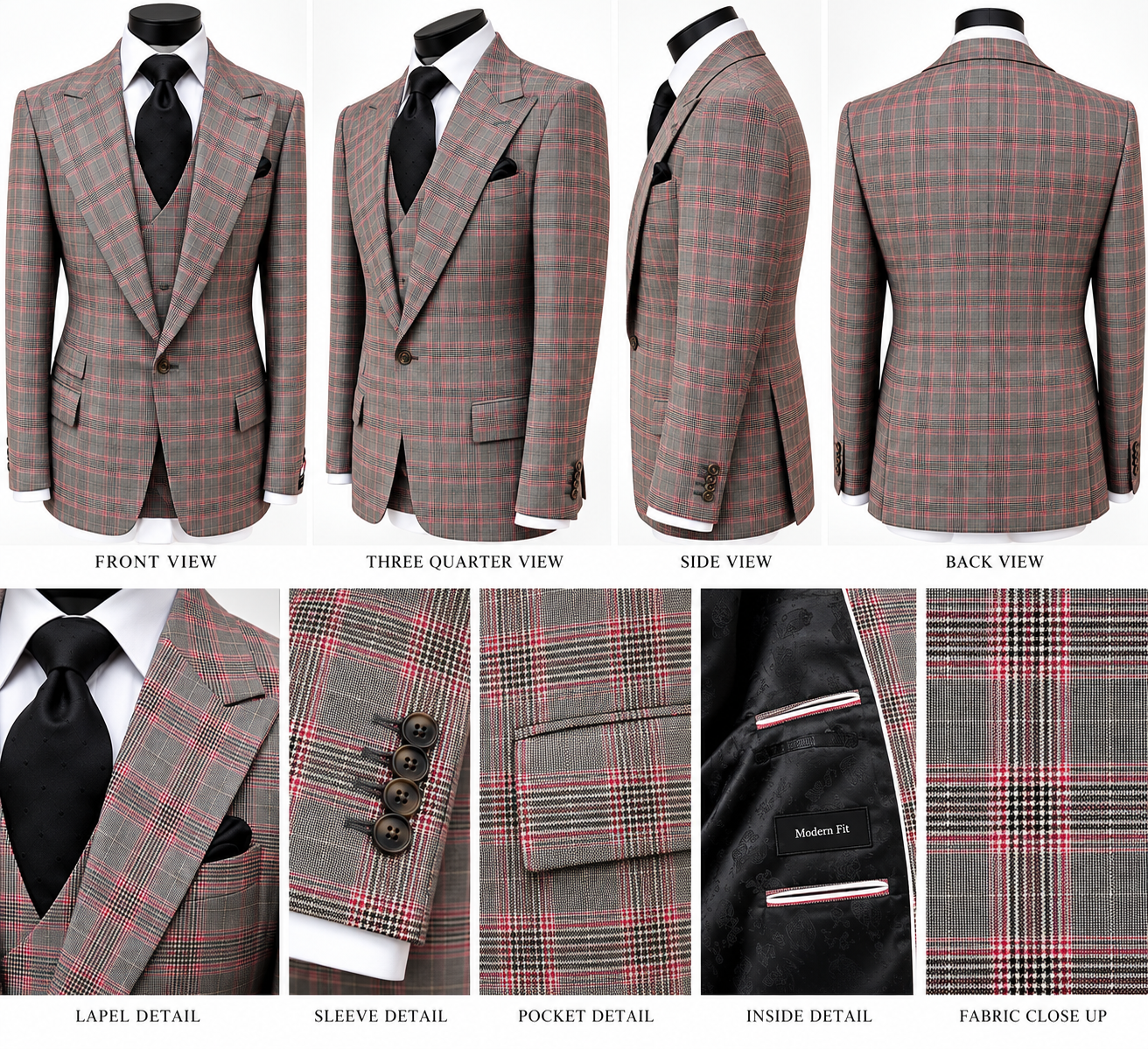 Tiglio 3pc Gray/Black/Magentta Plaid