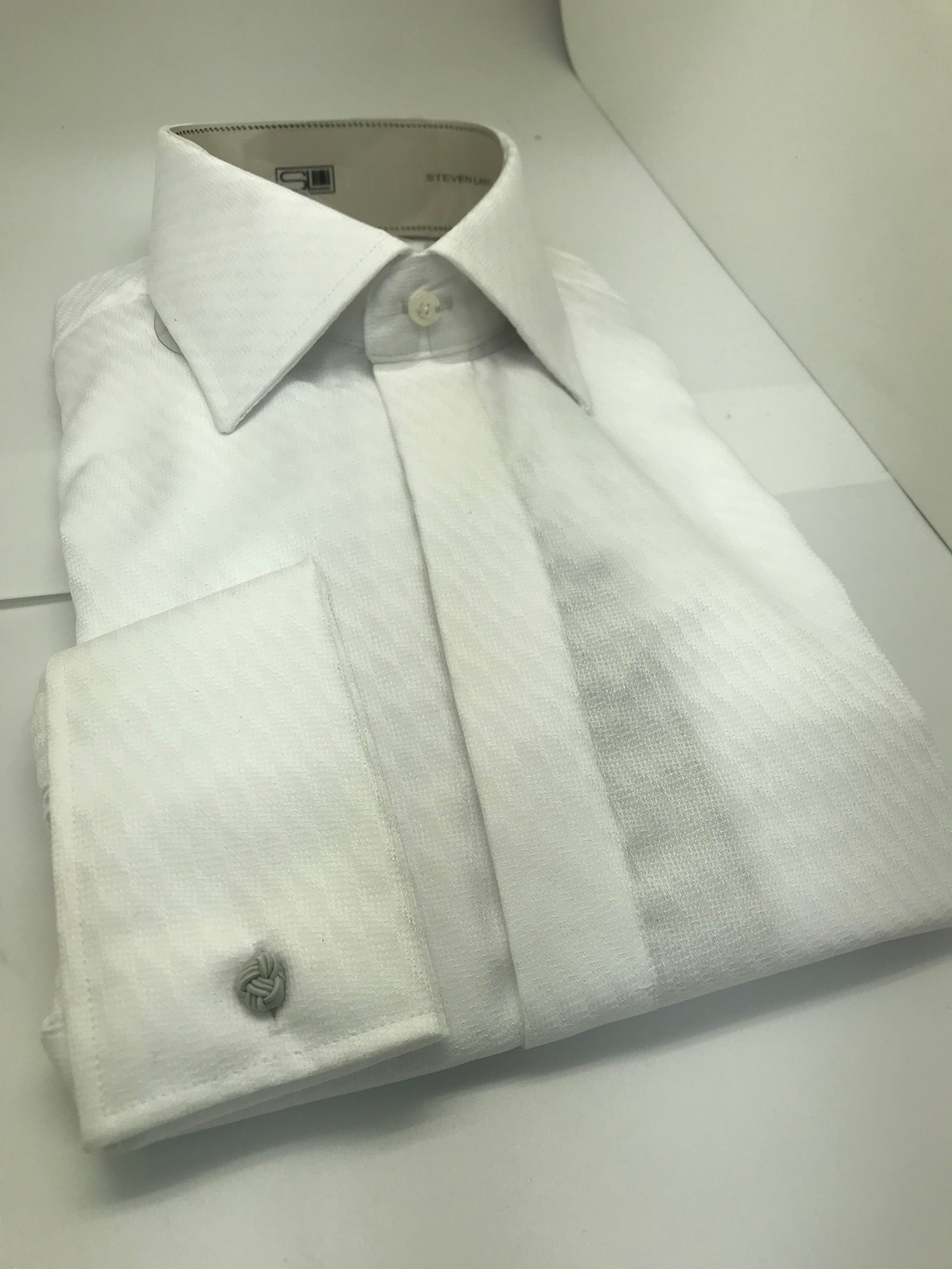 Stevenland White Printed Dress Shirts
