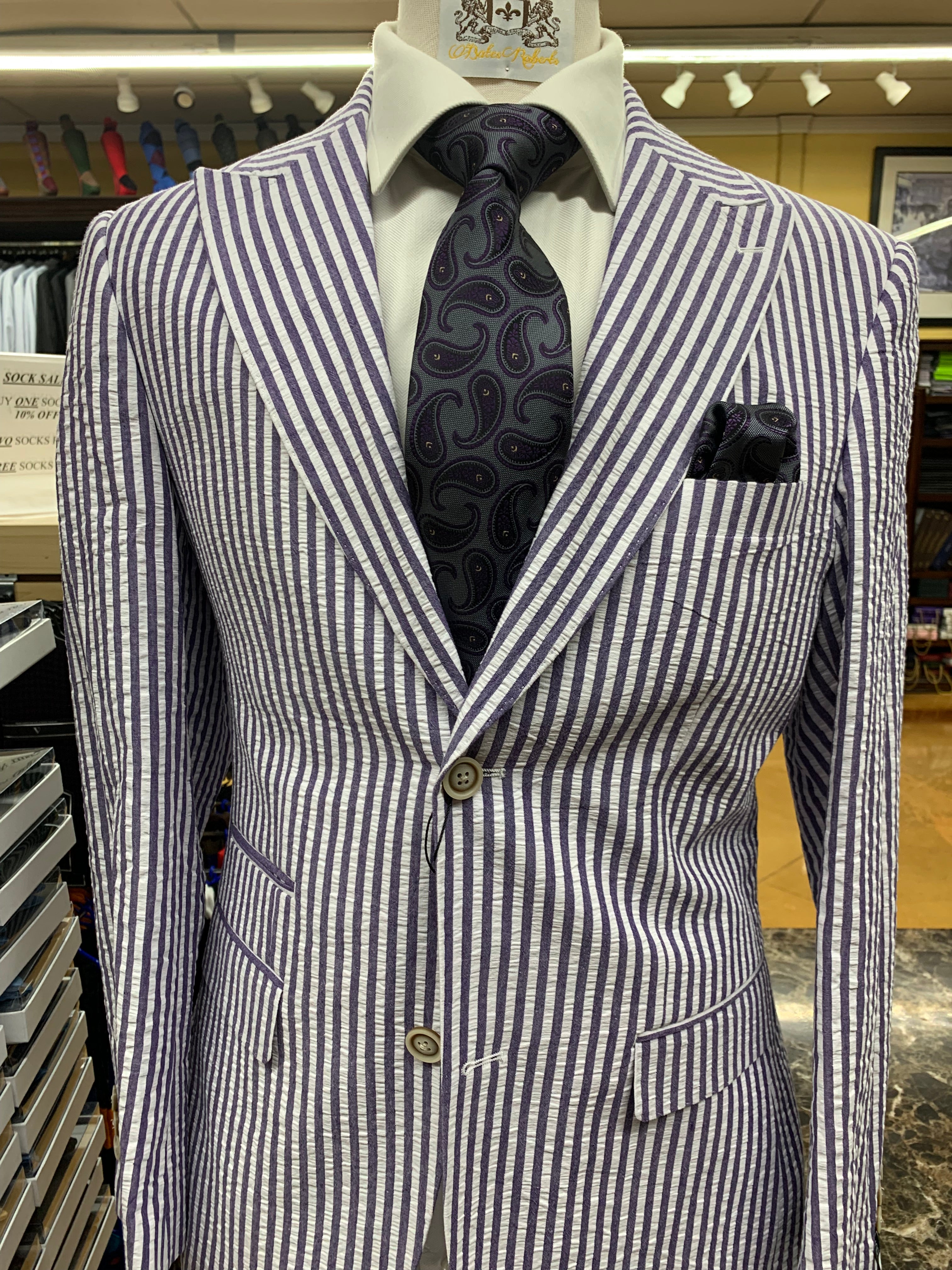 Seer Sucker Purple/White Stripe Two Piece