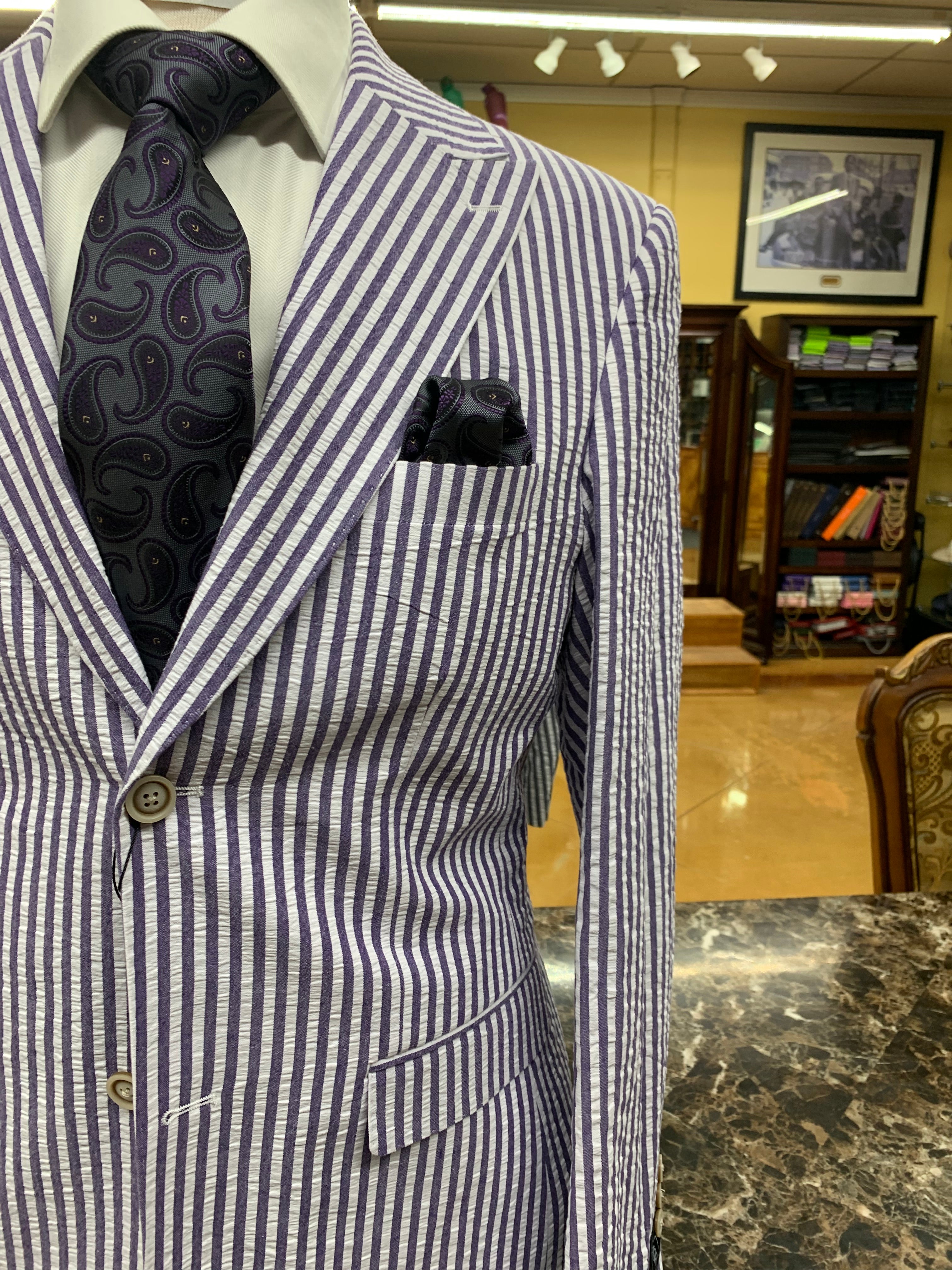 Seer Sucker Purple/White Stripe Two Piece