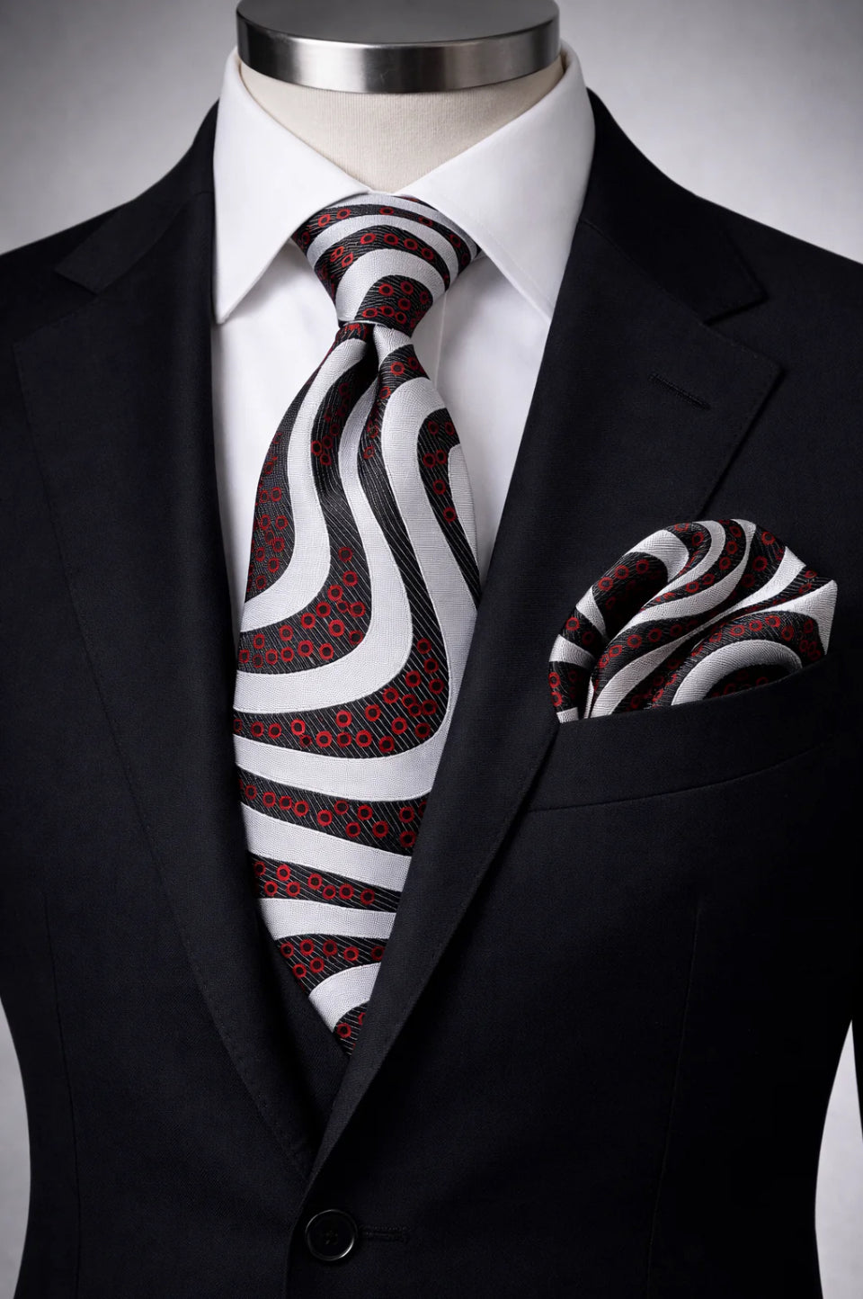 SILVER/BLACK & RED TIE