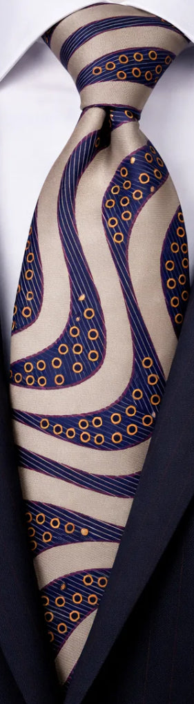 TAUPE/NAVY & FUSCHIA TIE