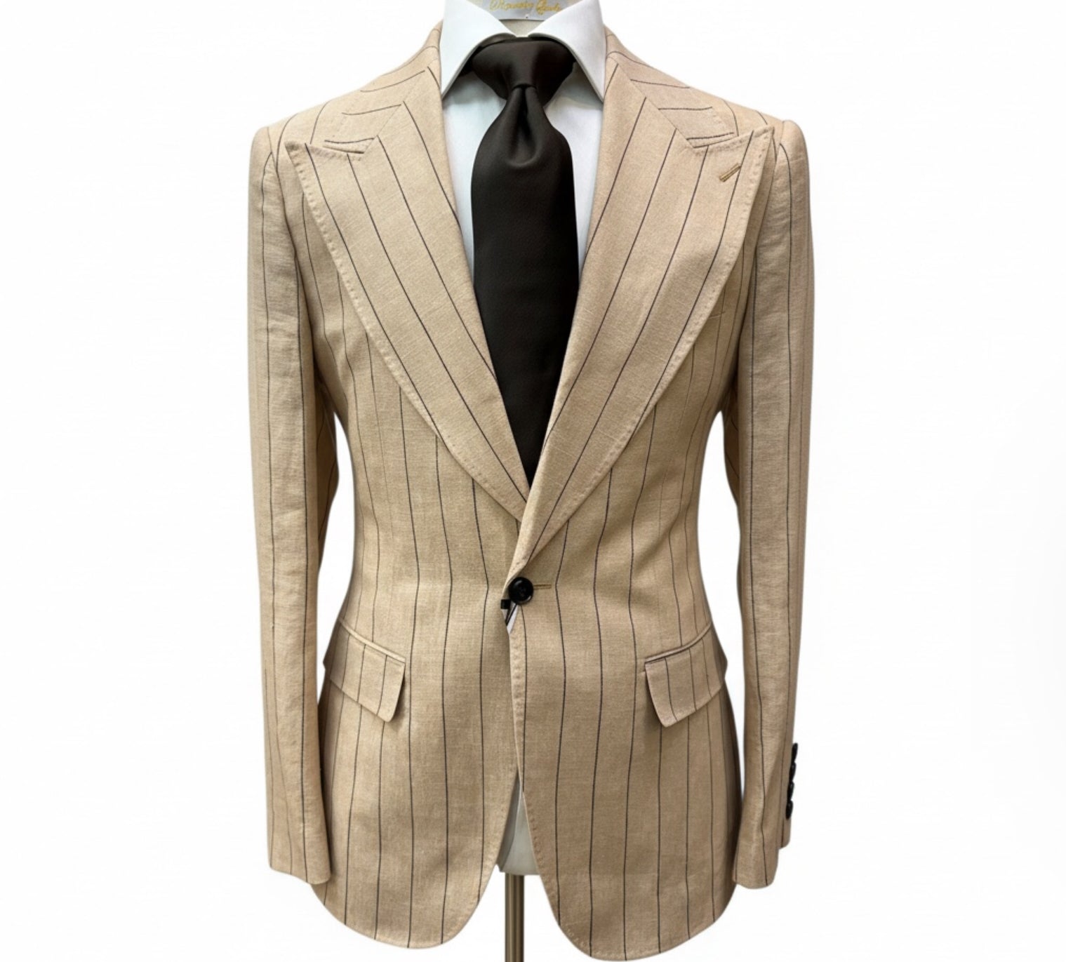 Couture Linen - Tan/Dark Brown Pinstripe