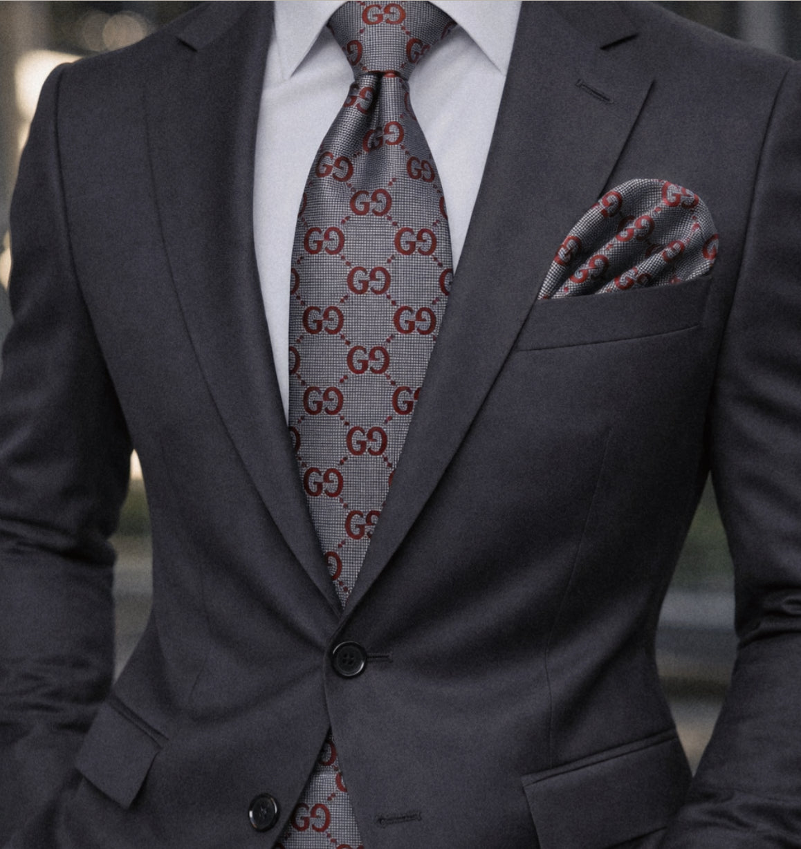 GRAY/BURGUNDY TIE