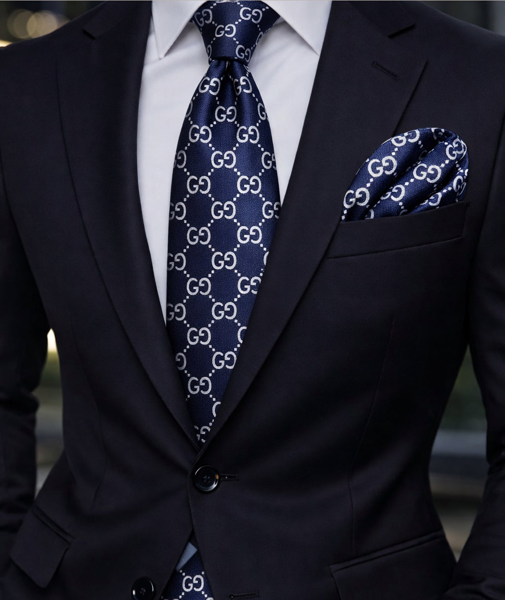 NAVY BLUE/SILVER TIE