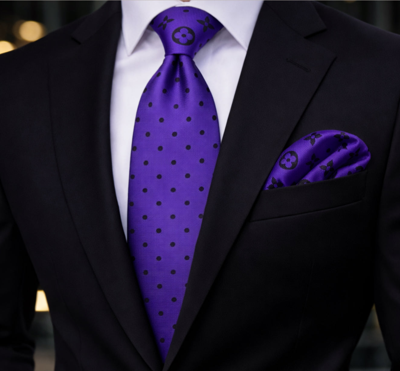 PURPLE/BLACK POLKA DOT TIE - 2
