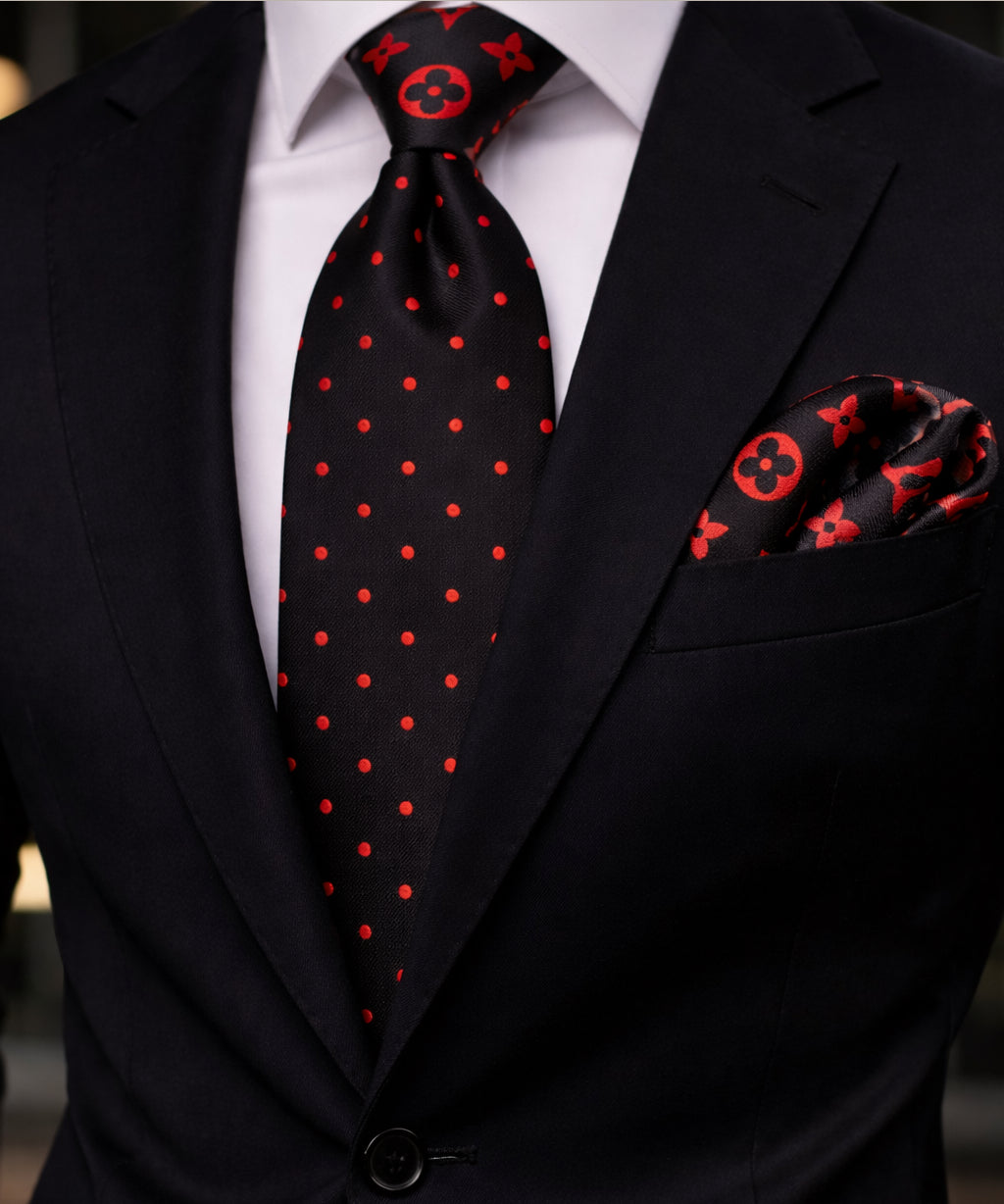 BLACK/RED POLKA DOT TIE