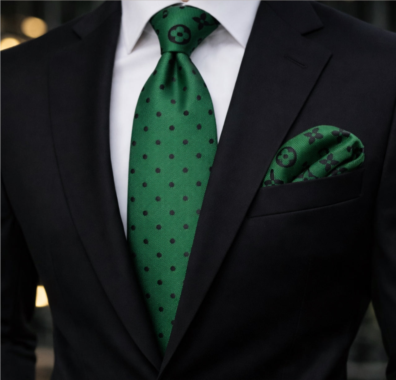 GREEN/BLACK POLKA DOT TIE 2