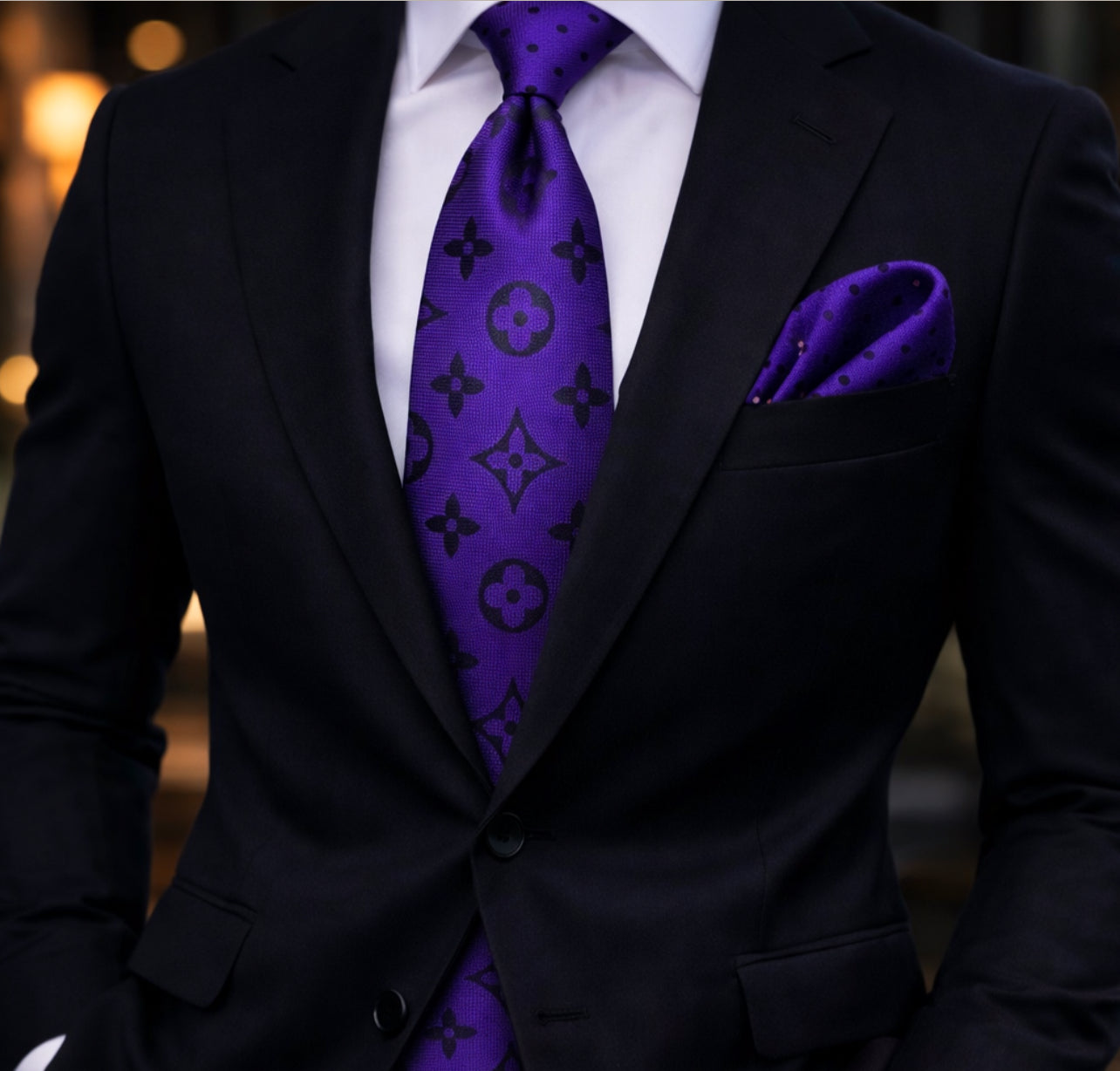 PURPLE/BLACK POLKA DOT TIE