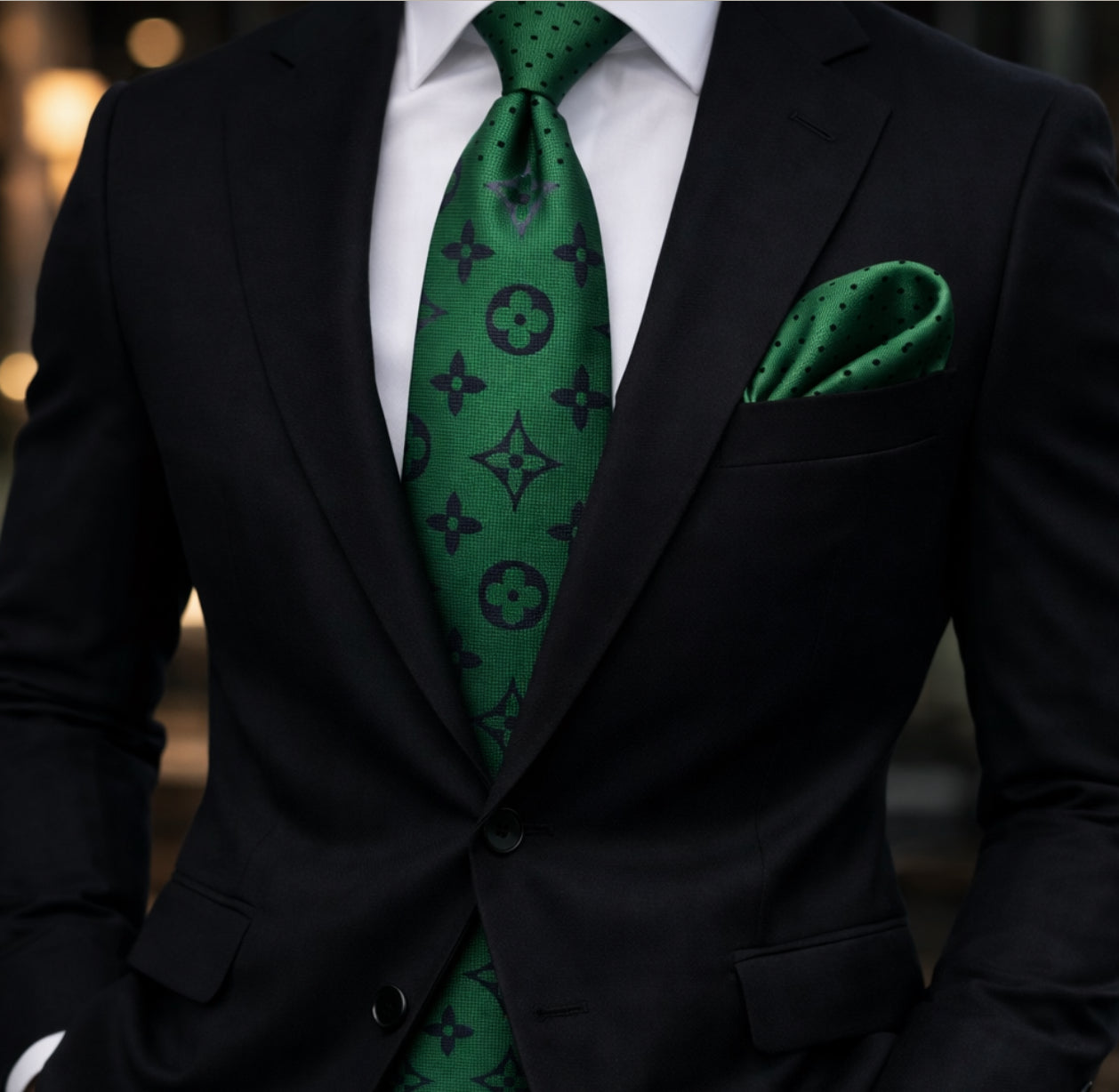 GREEN/BLACK POLKA DOT TIE