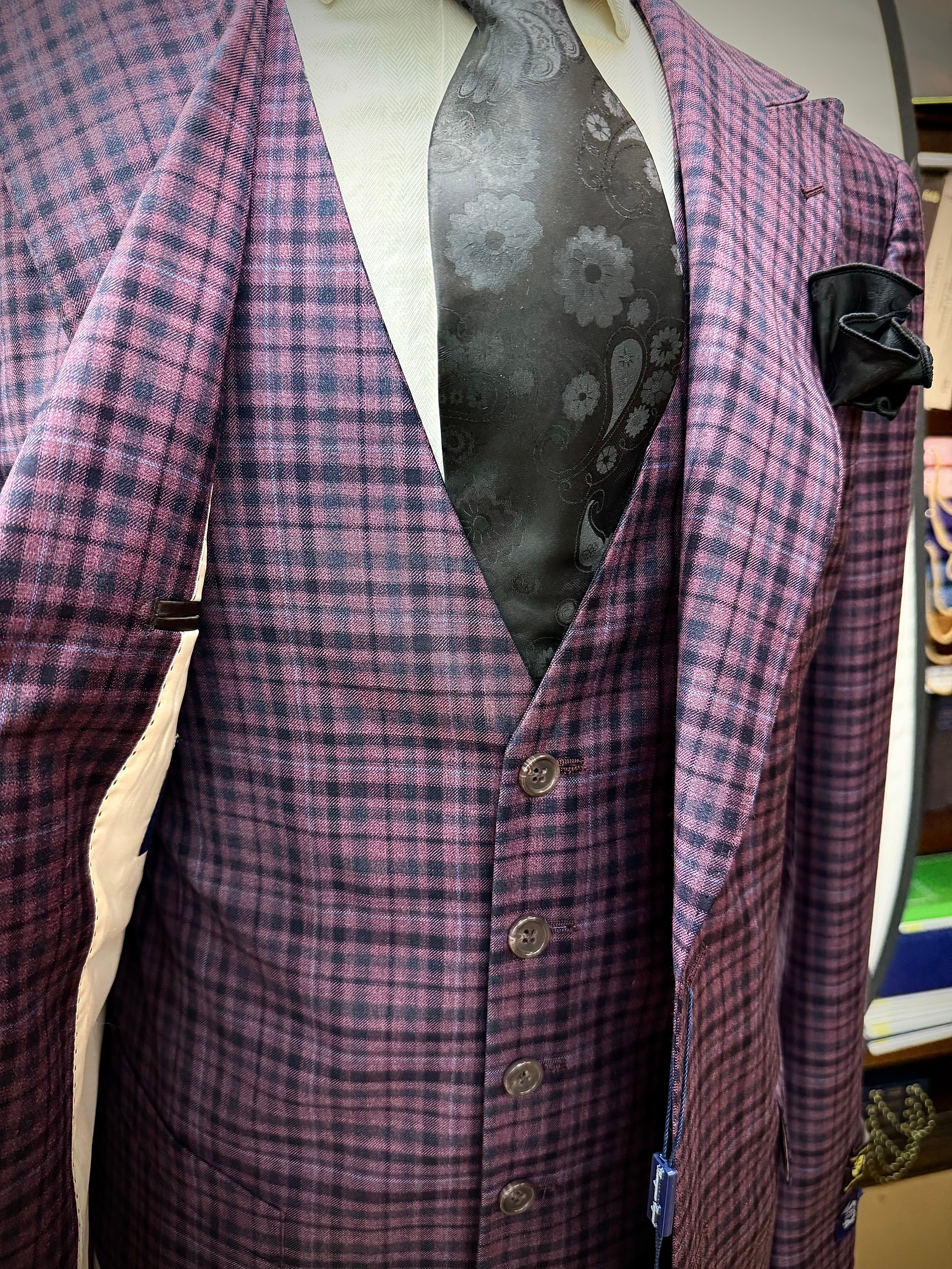 Berragamo Lavender Plaid 3Pc Suit