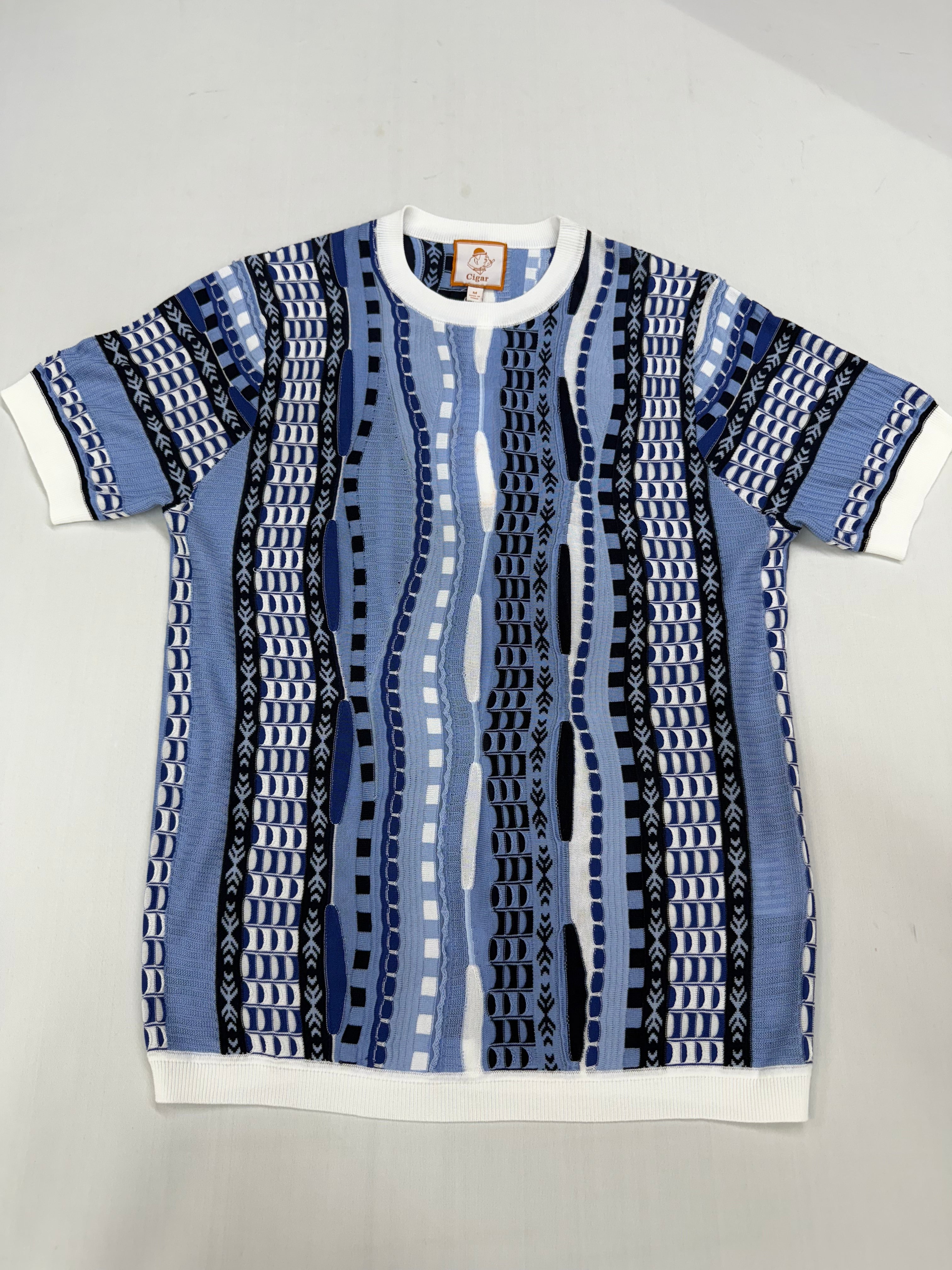 Cigar Couture Blue/White Short Sleeve Knit Shirt