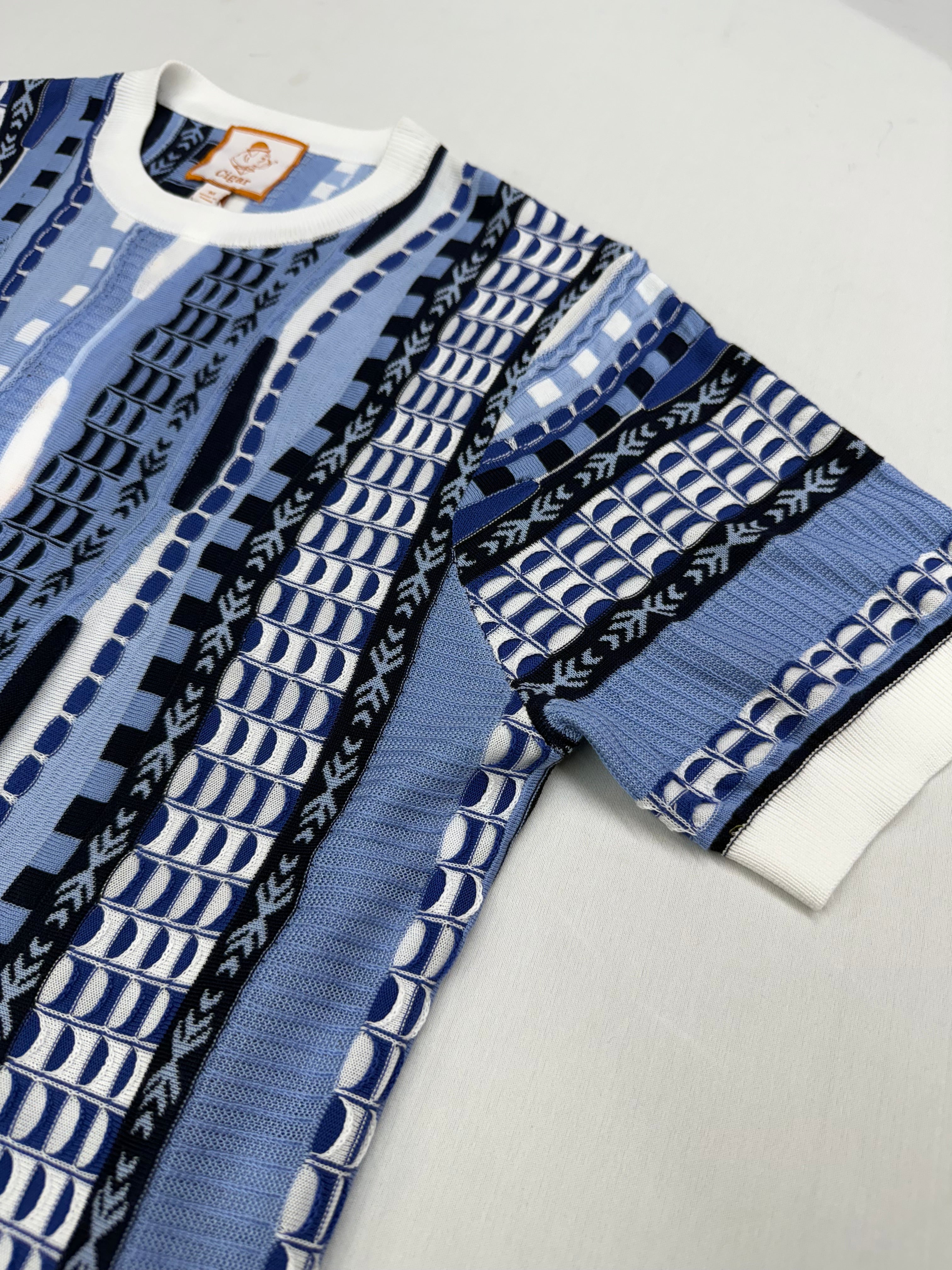 Cigar Couture Blue/White Short Sleeve Knit Shirt