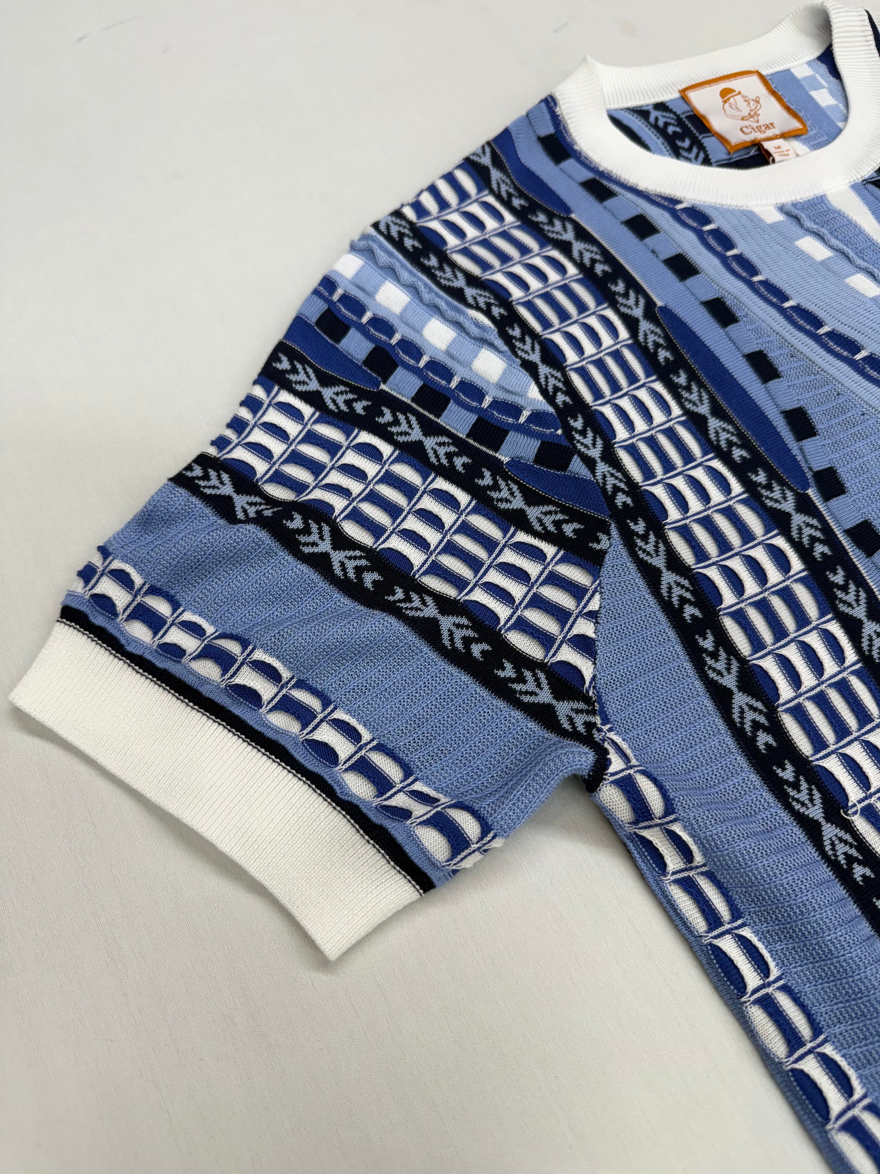 Cigar Couture Blue/White Short Sleeve Knit Shirt