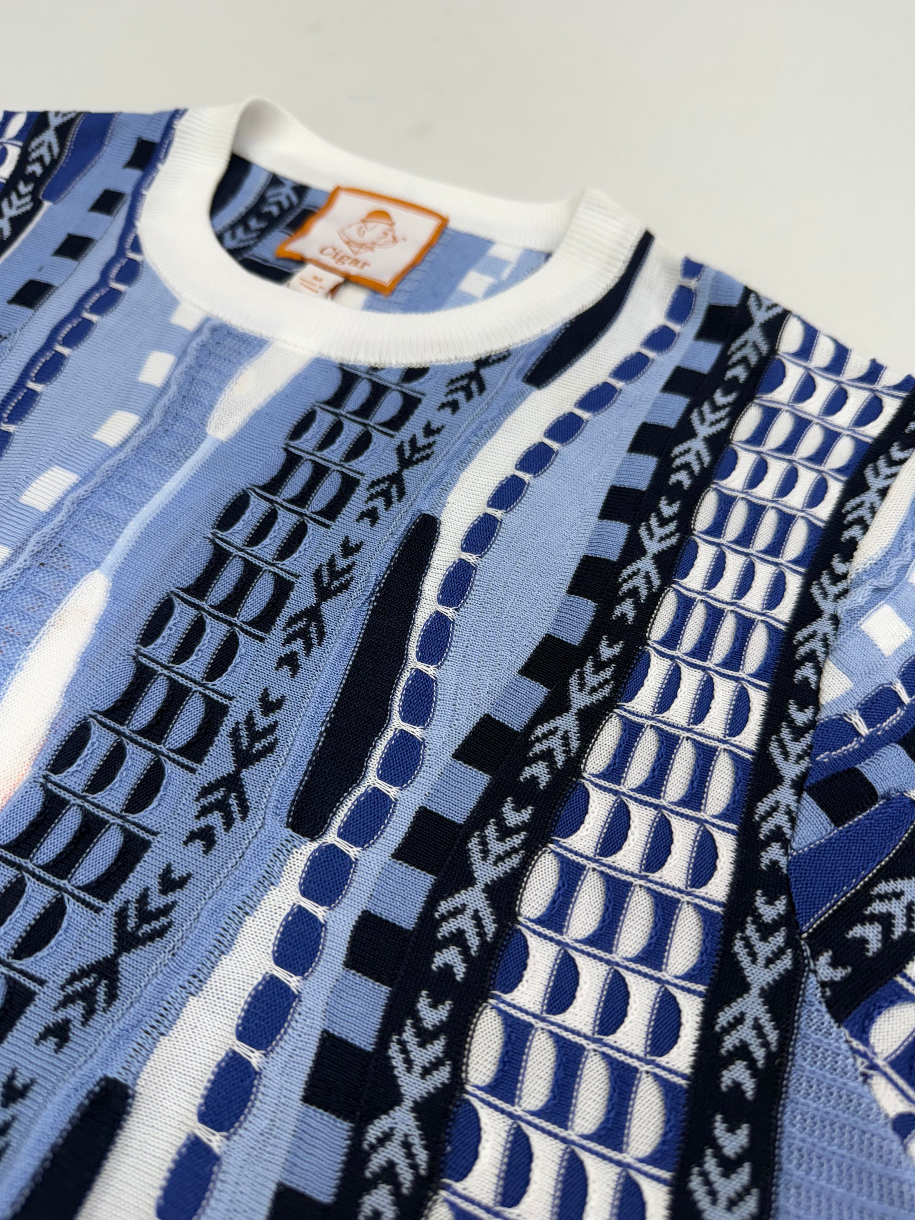 Cigar Couture Blue/White Short Sleeve Knit Shirt