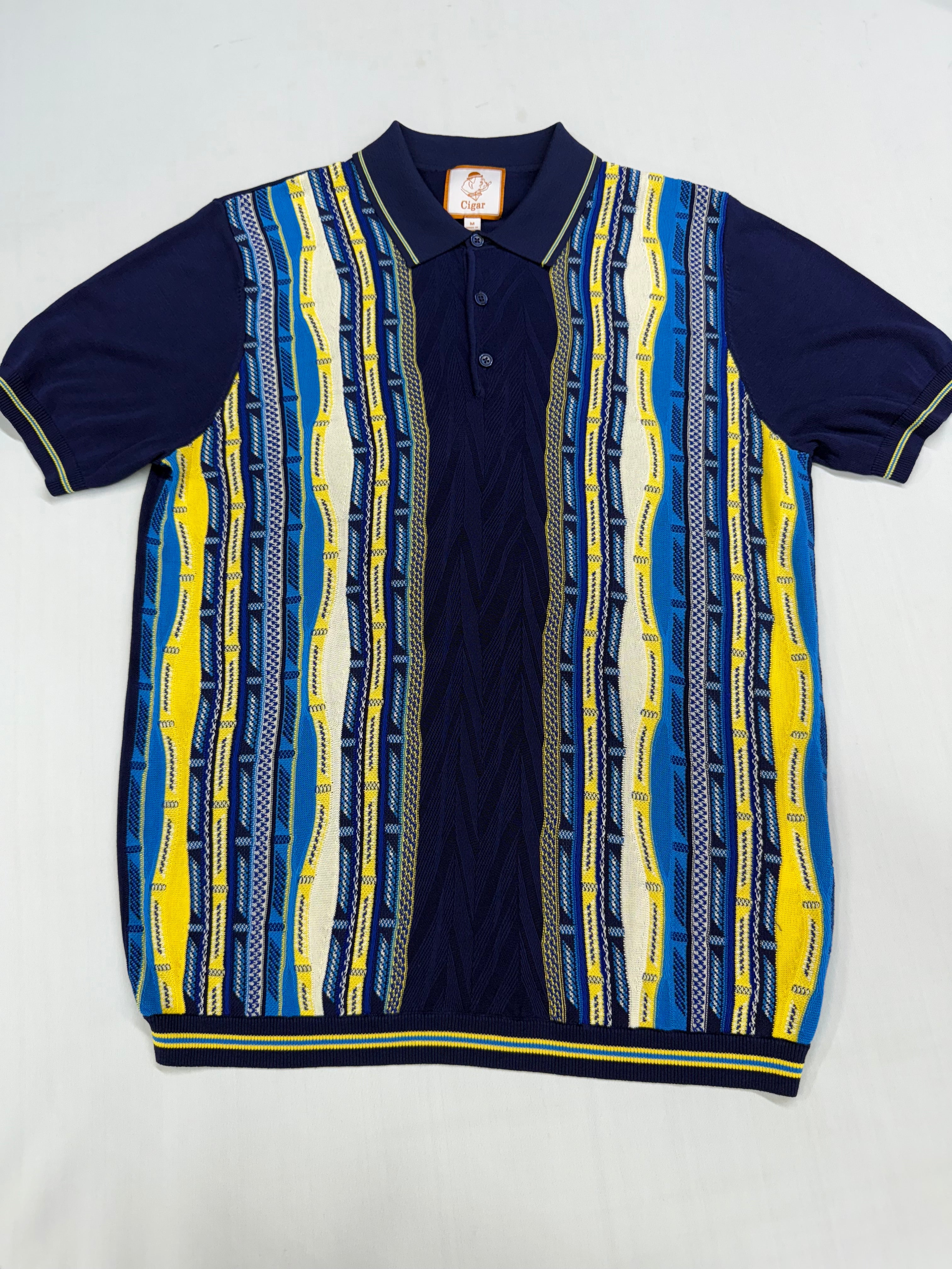 Cigar Couture Yellow/Blue/White Short Sleeve Knit Shirt