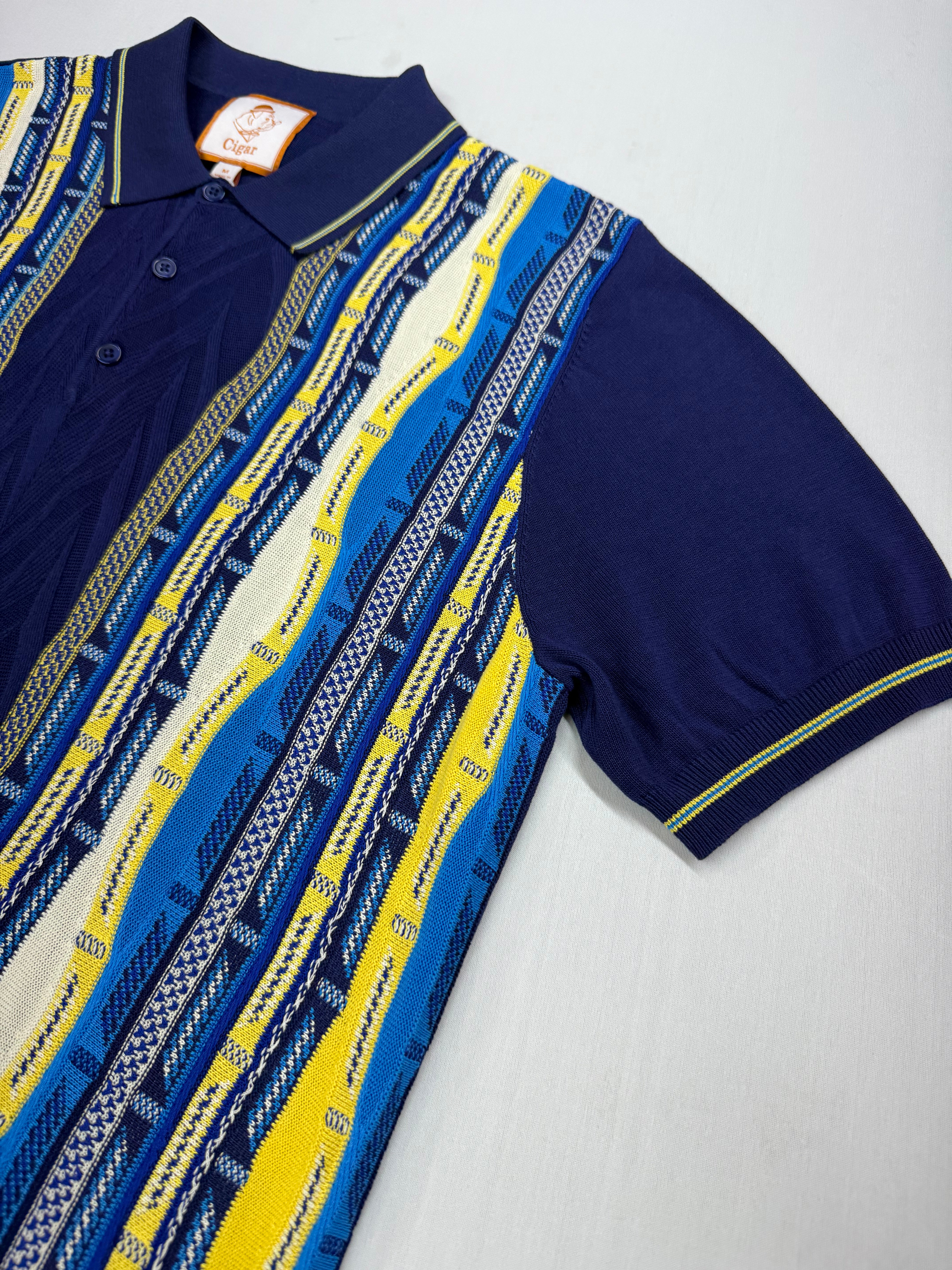 Cigar Couture Navy/Yellow/Blue Short Sleeve Knit Shirt
