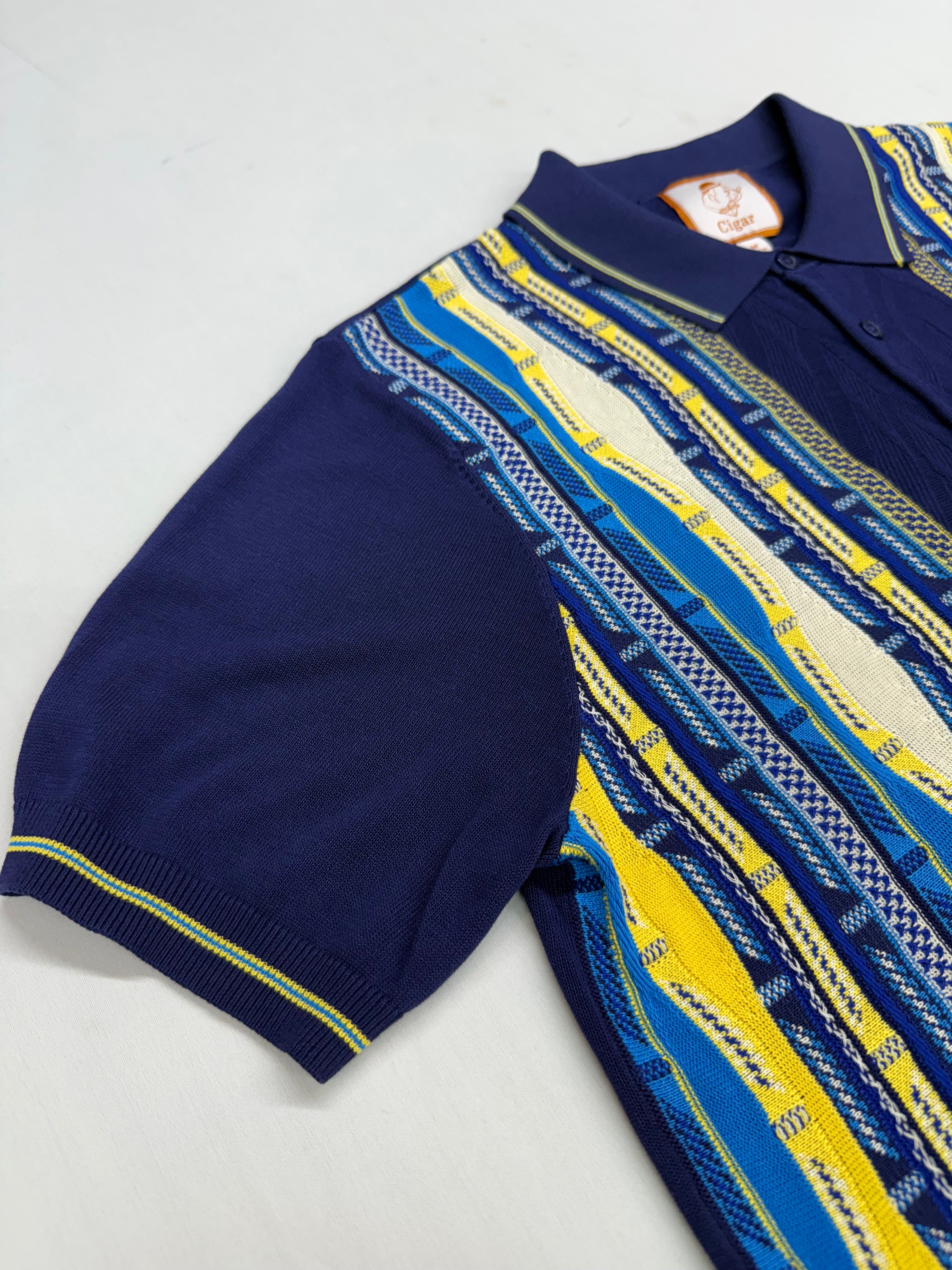 Cigar Couture Navy/Yellow/Blue Short Sleeve Knit Shirt