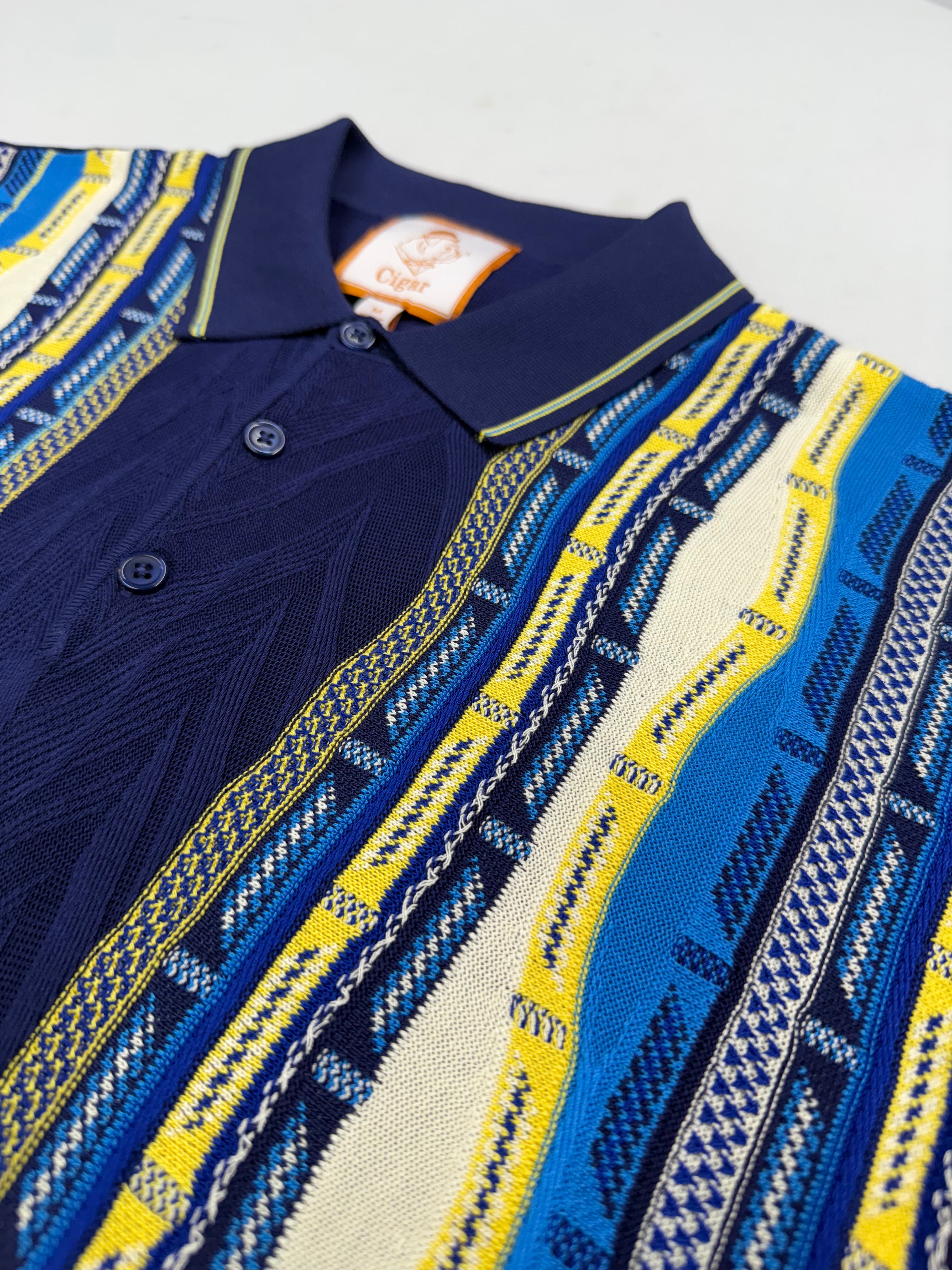 Cigar Couture Yellow/Blue/White Short Sleeve Knit Shirt