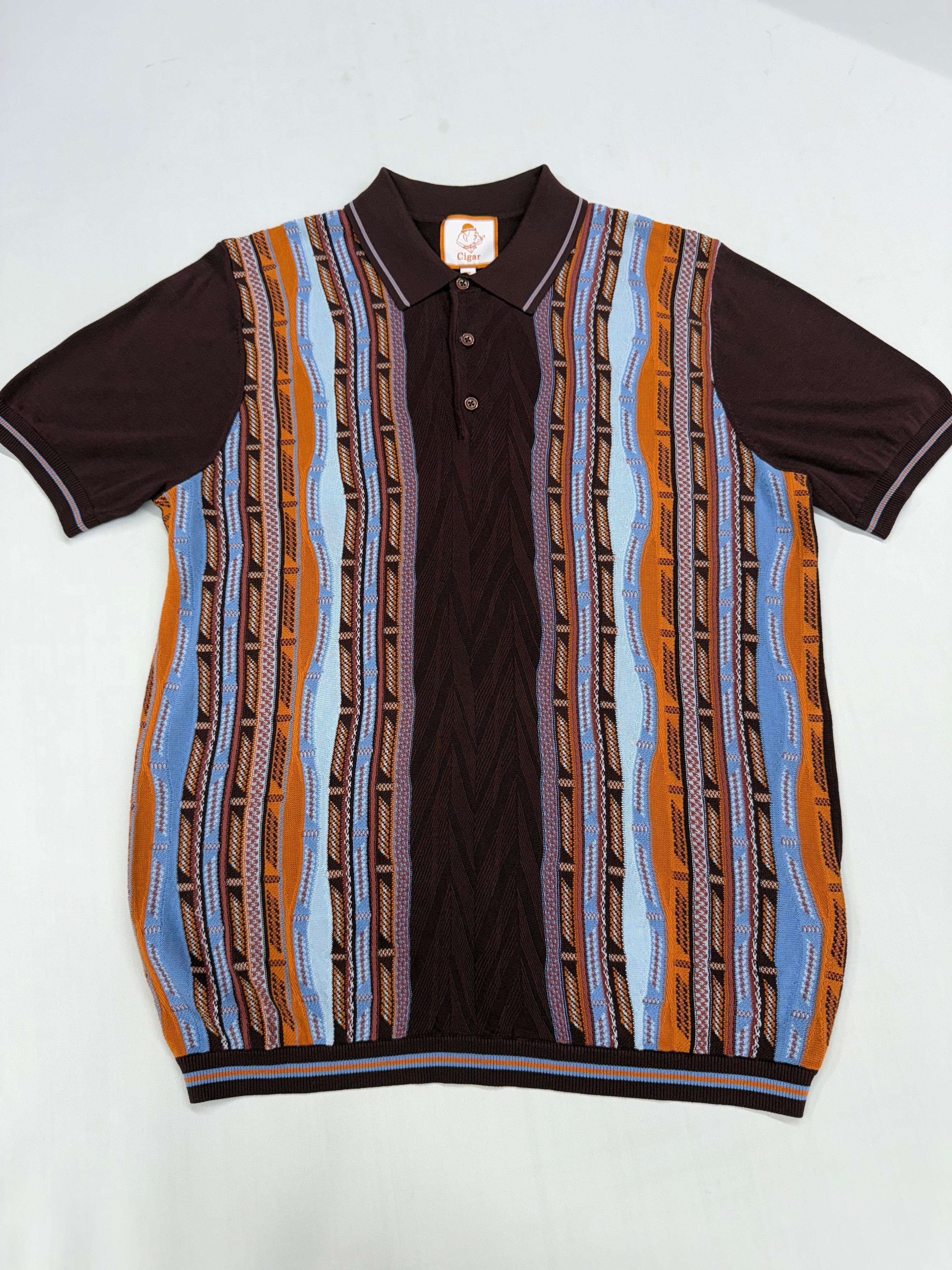 Cigar Couture Brown/Blue/Orange Short Sleeve Knit Shirt