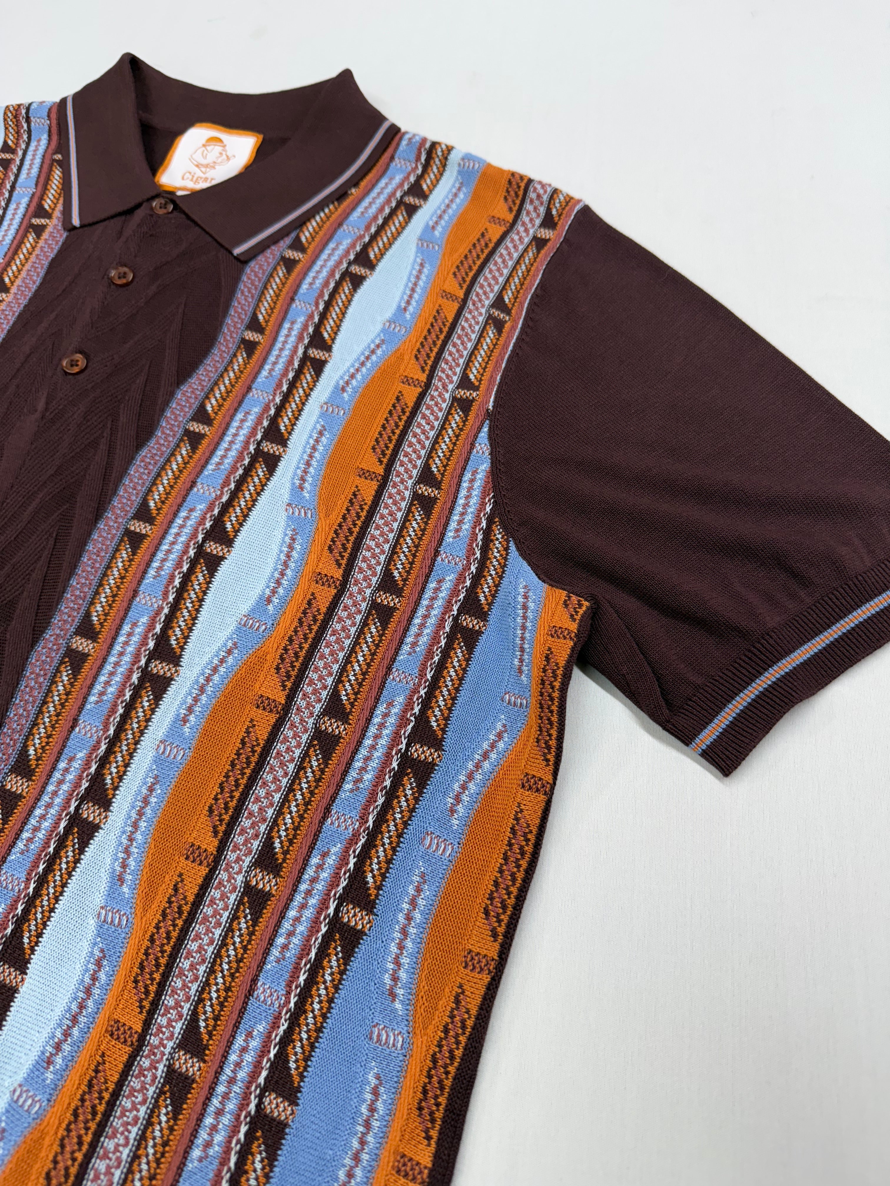 Cigar Couture Brown/Blue/Orange Short Sleeve Knit Shirt