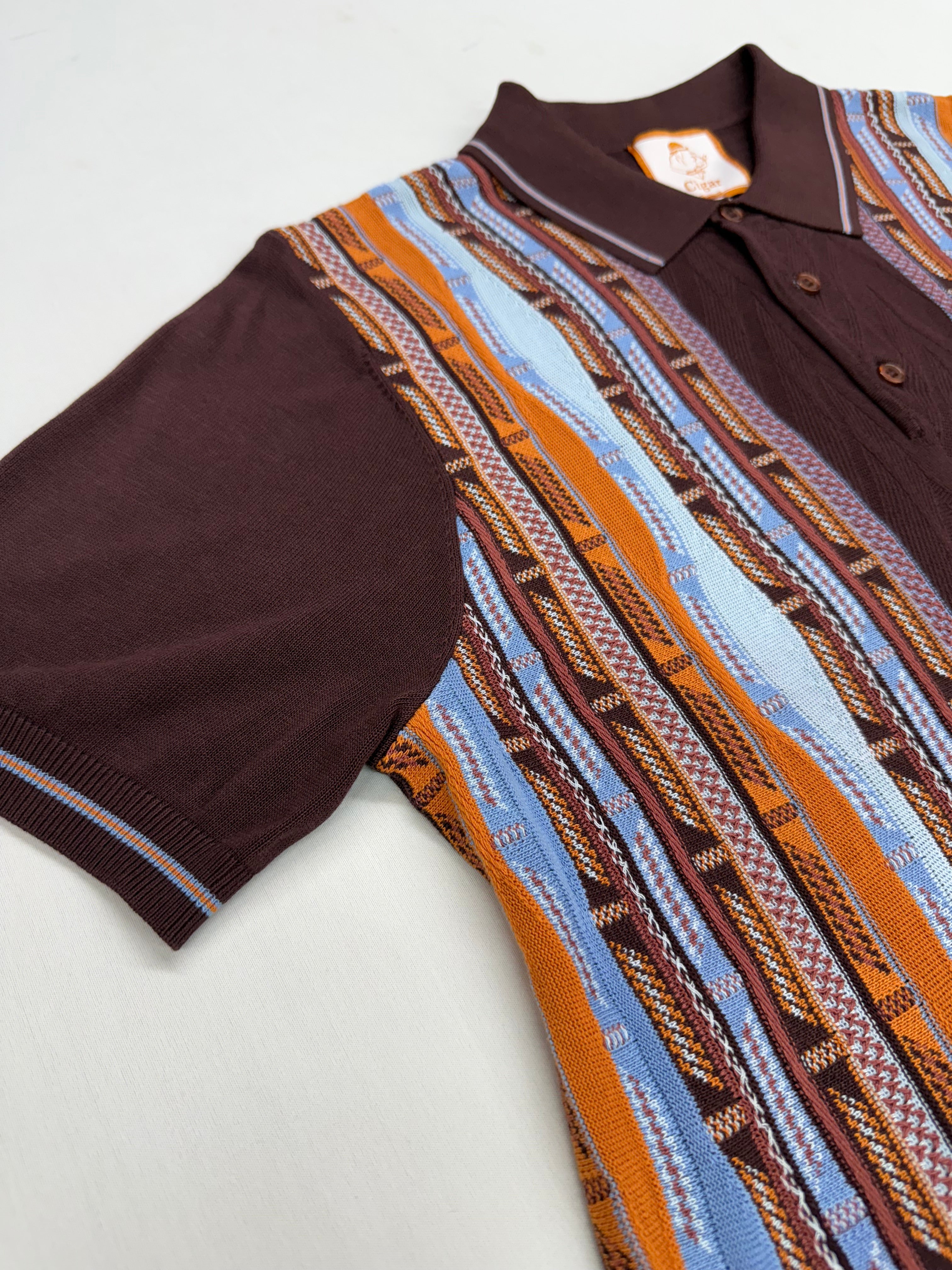 Cigar Couture Brown/Blue/Orange Short Sleeve Knit Shirt