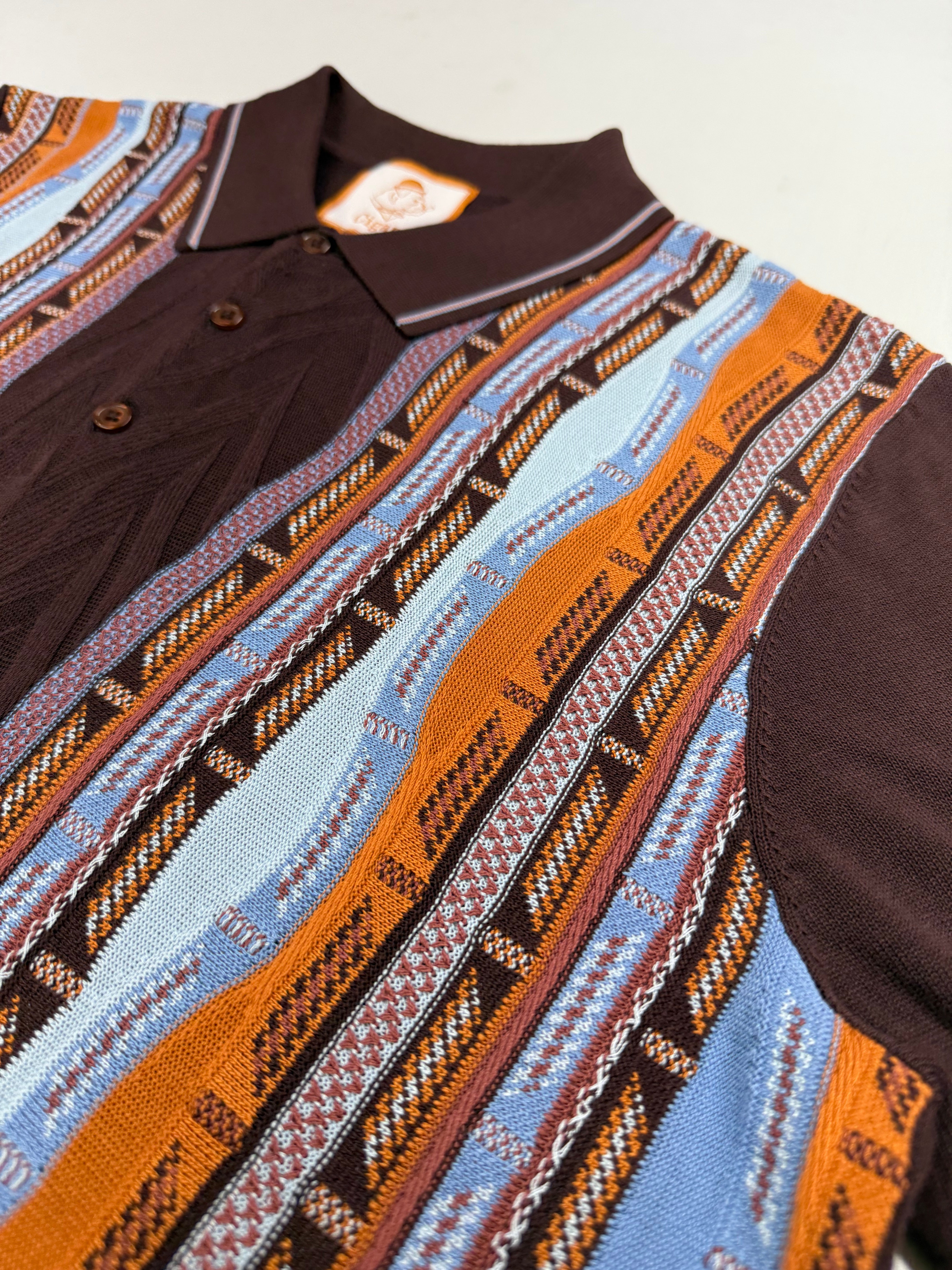Cigar Couture Brown/Blue/Orange Short Sleeve Knit Shirt