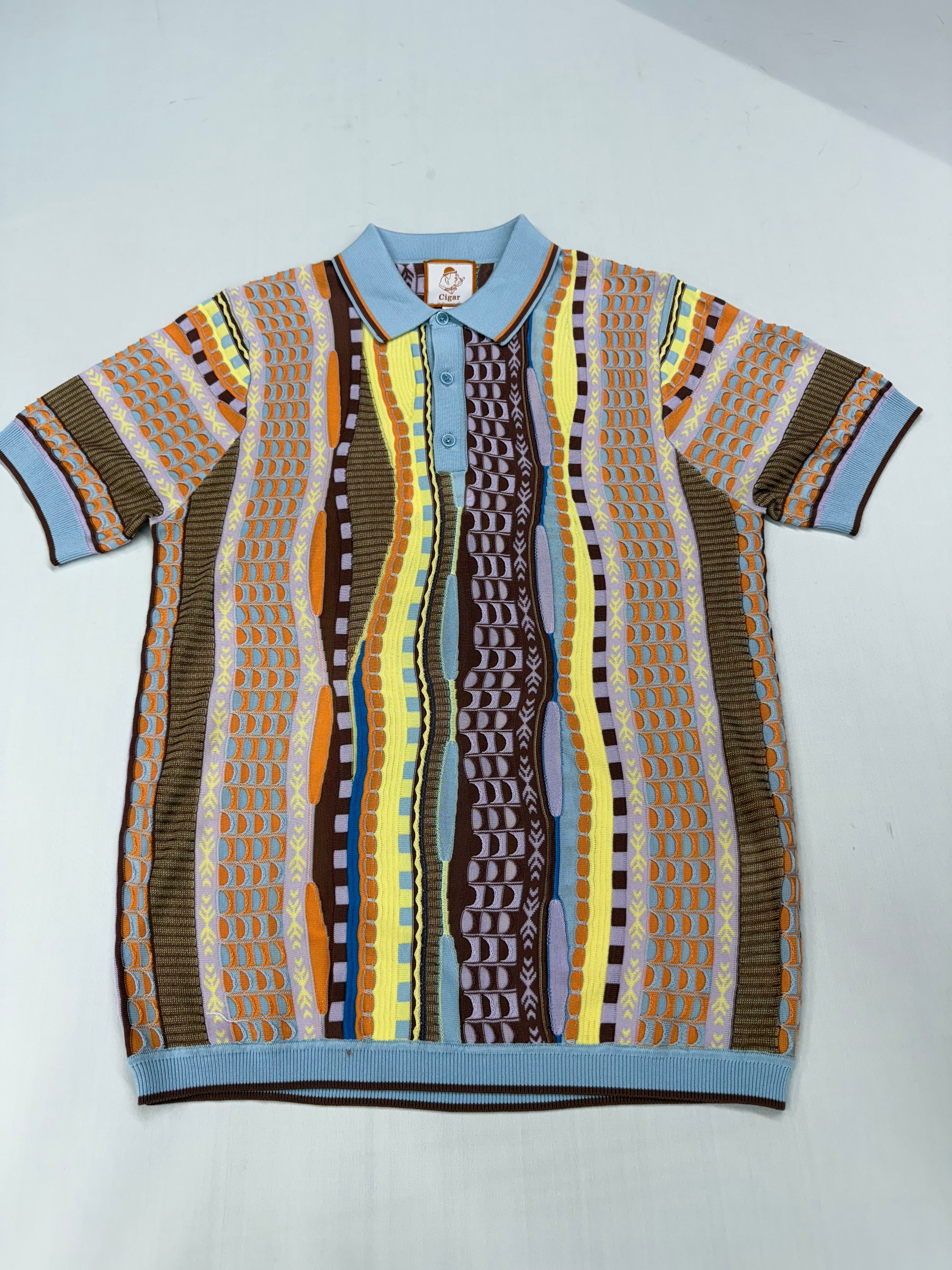 Cigar Couture Blue/Brown/Orange Short Sleeve Knit Shirt