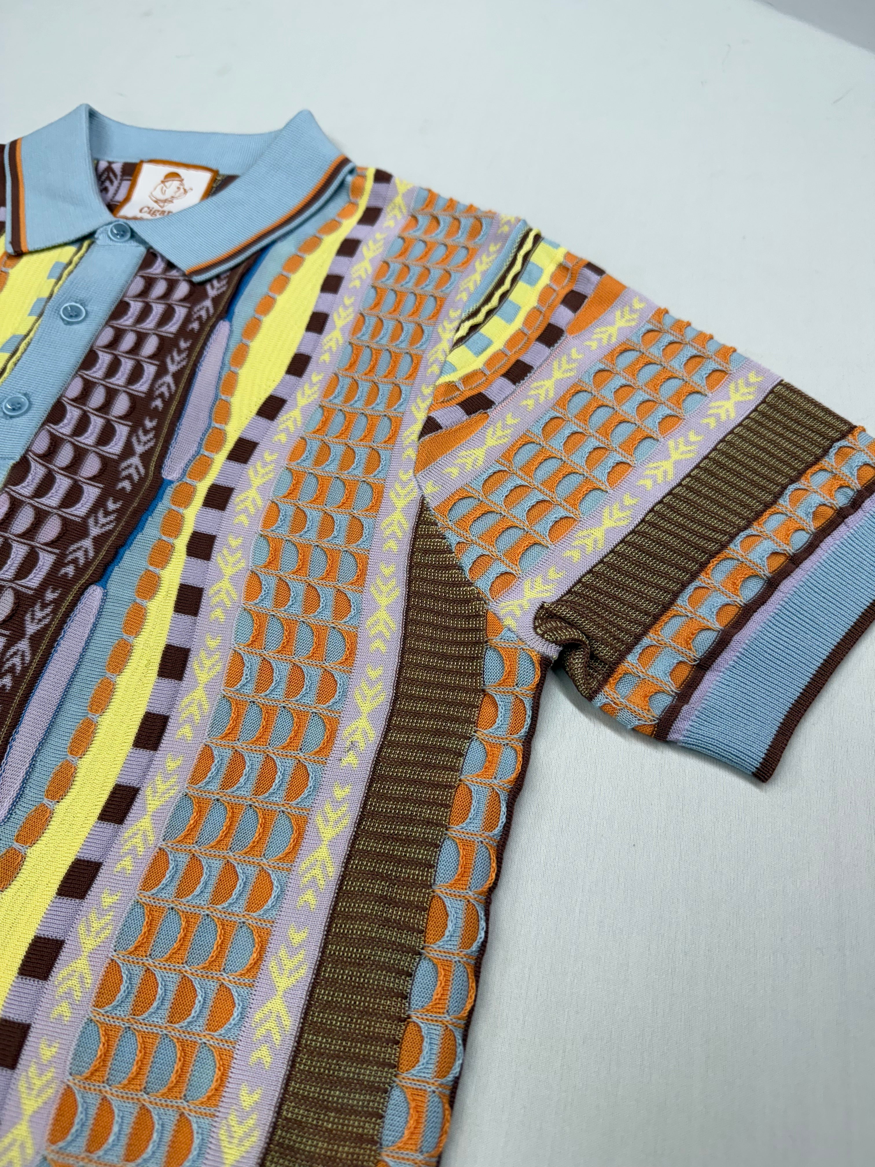 Cigar Couture Blue/Brown/Orange Short Sleeve Knit Shirt