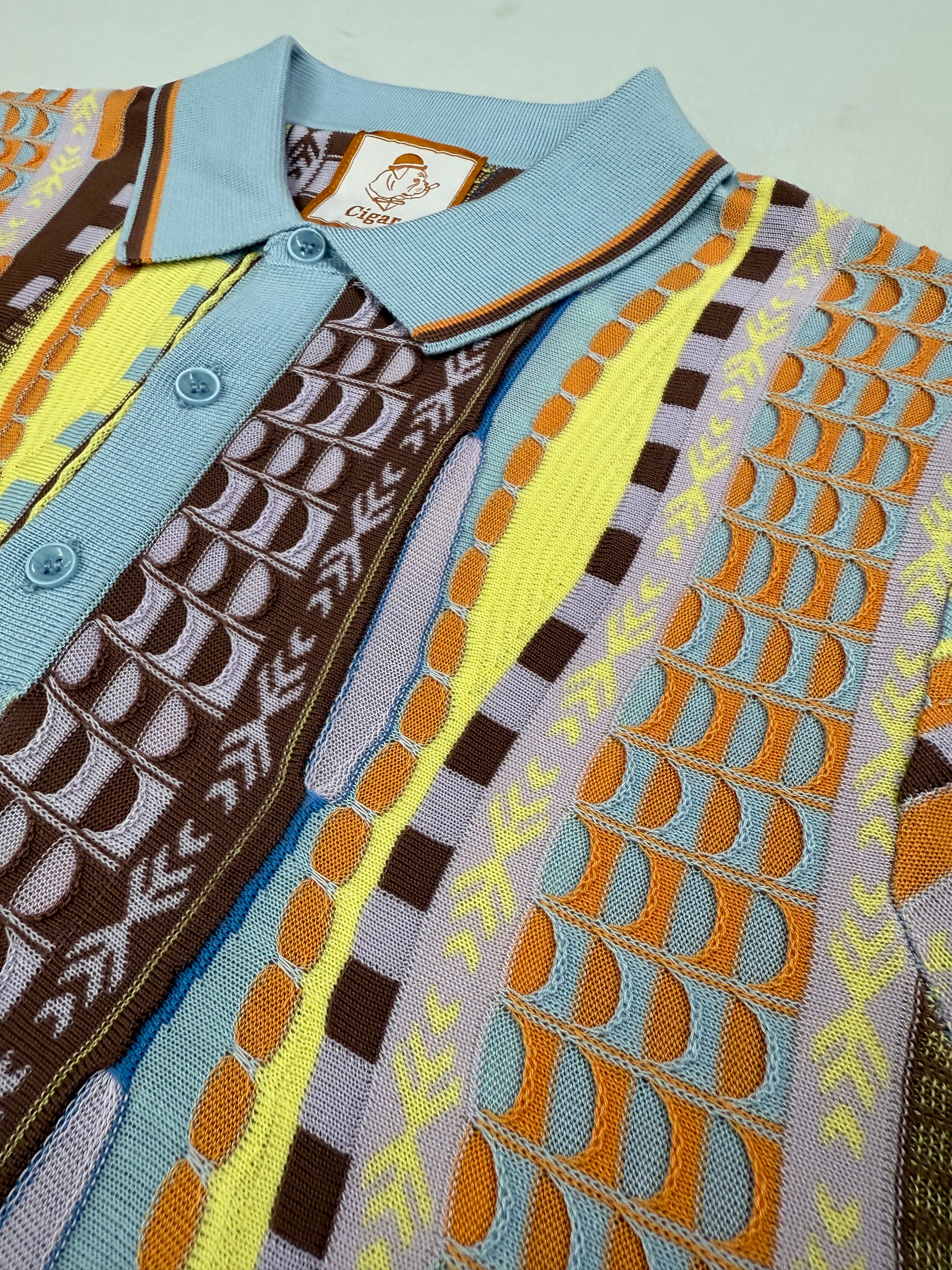 Cigar Couture Blue/Brown/Orange Short Sleeve Knit Shirt
