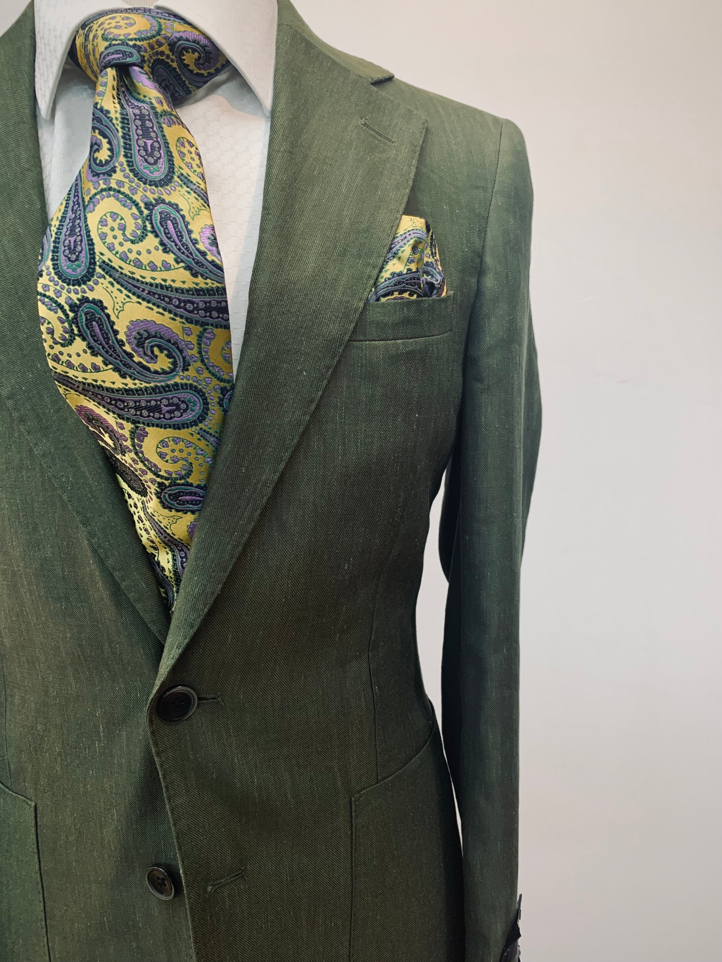 Tiglio Slim Fit Green Stretch Linen Suit